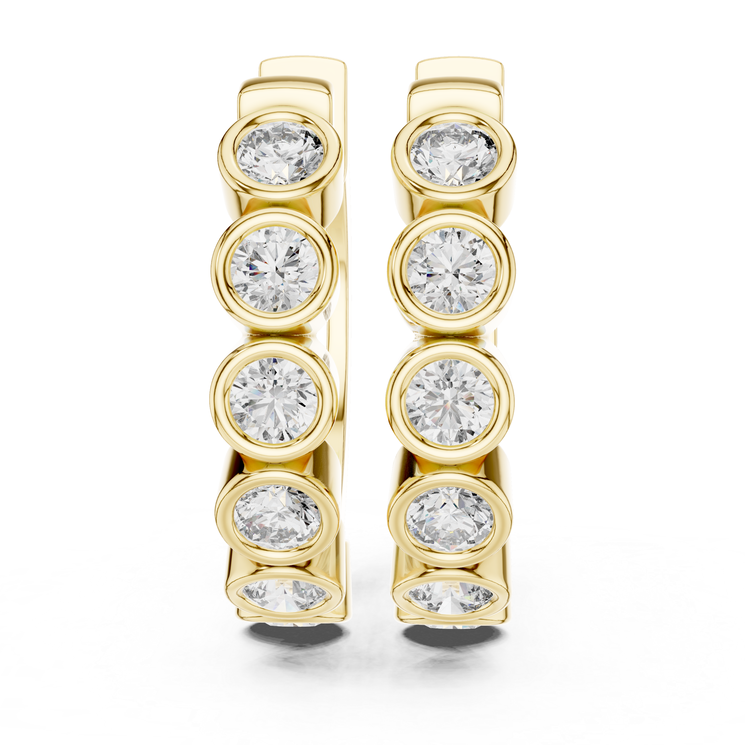 Round Brilliant Bezel Set Diamond Station Hoop Earrings in Modern Column Design