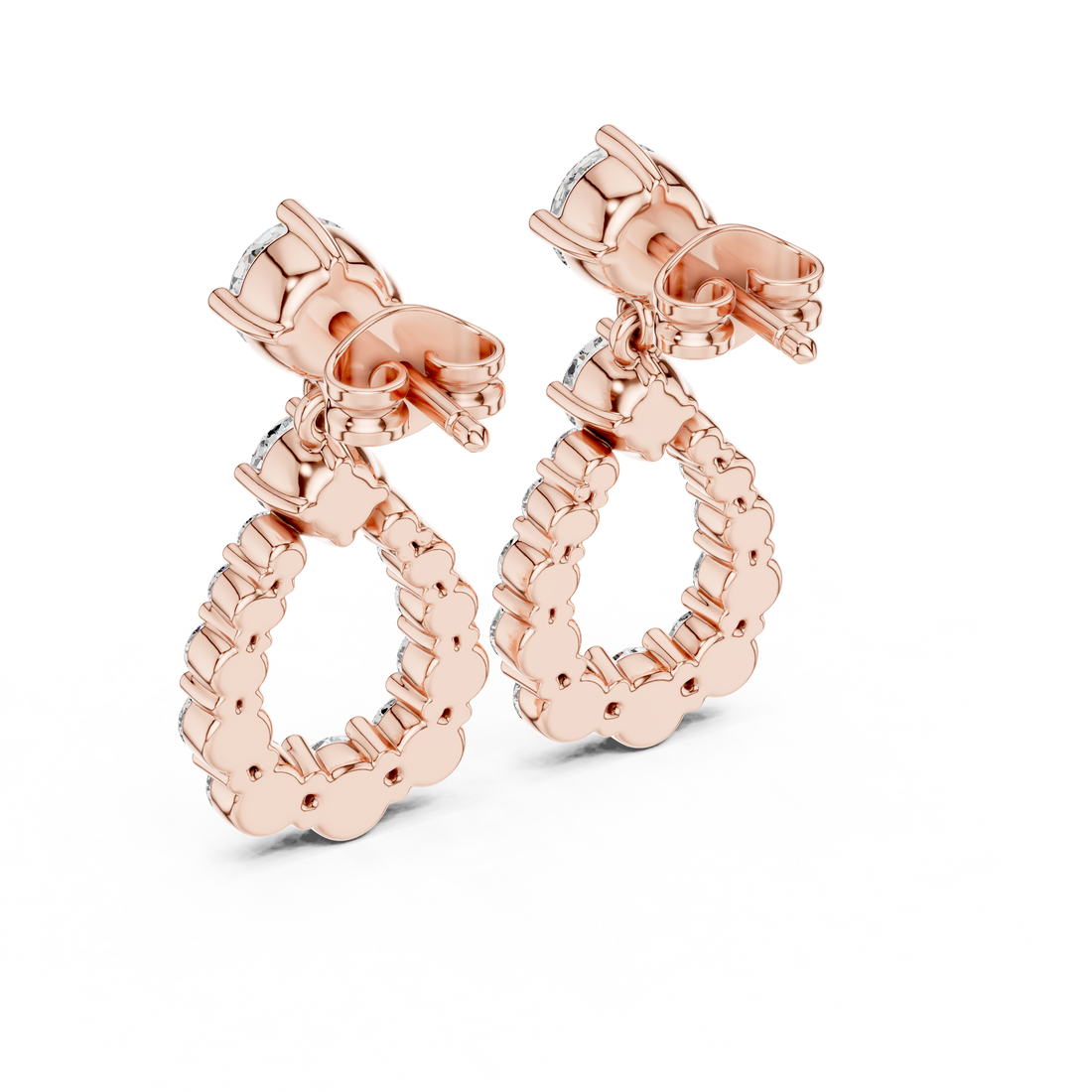 Round Brilliant Diamond Halo Teardrop Dangle Earrings with Graduated Cluster Design