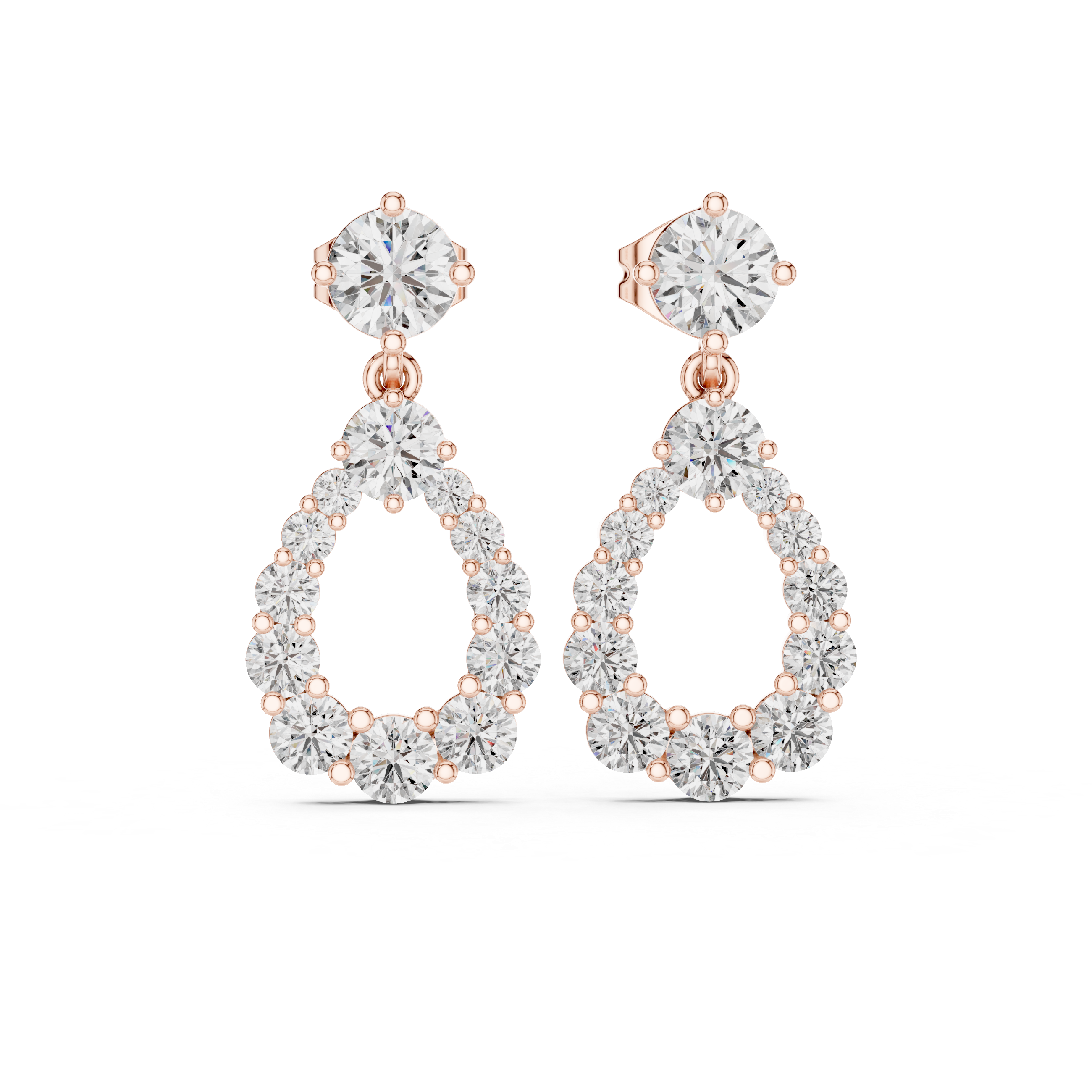 Round Brilliant Diamond Halo Teardrop Dangle Earrings with Graduated Cluster Design