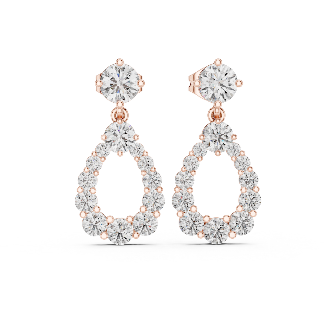 Round Brilliant Diamond Halo Teardrop Dangle Earrings with Graduated Cluster Design