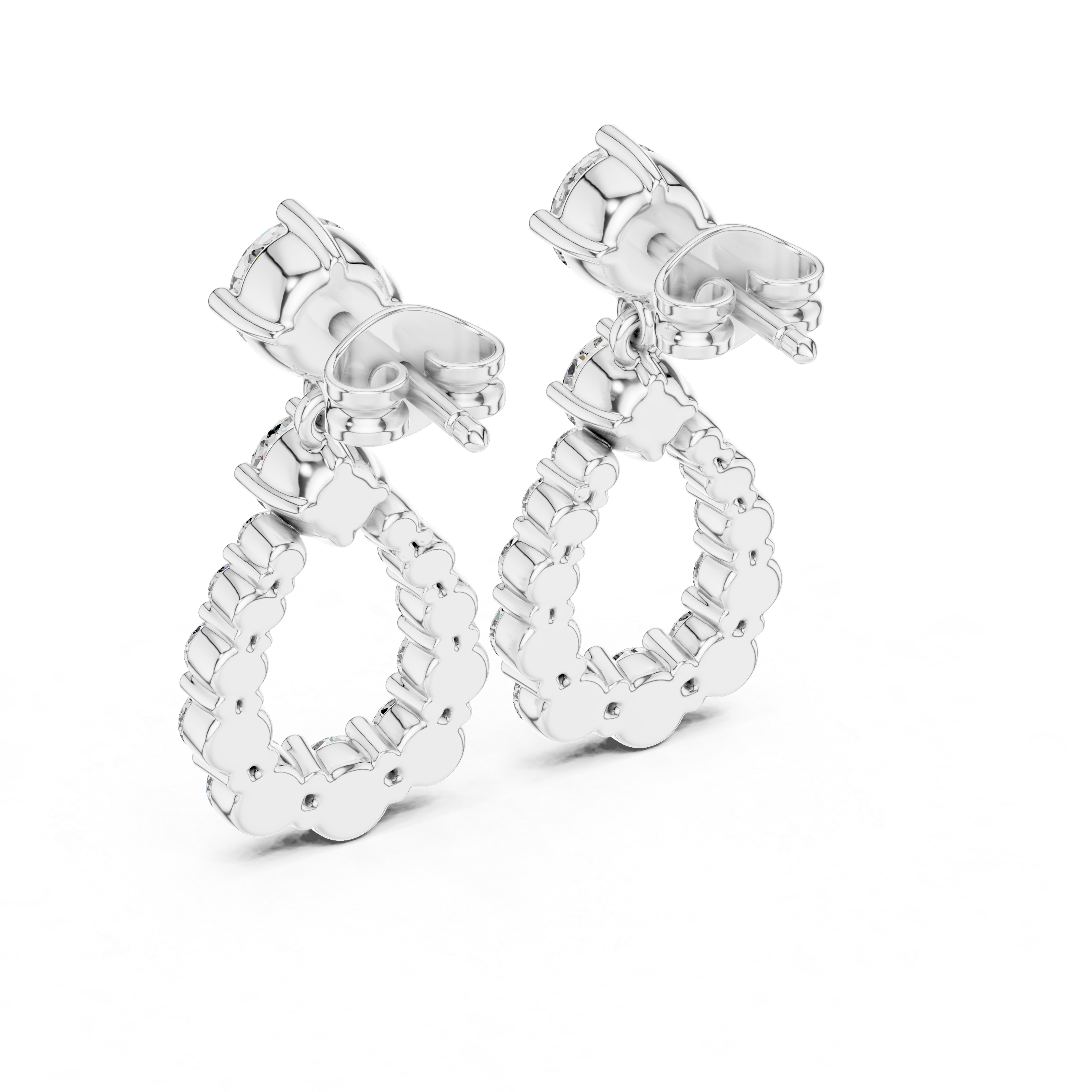 Round Brilliant Diamond Halo Teardrop Dangle Earrings with Graduated Cluster Design