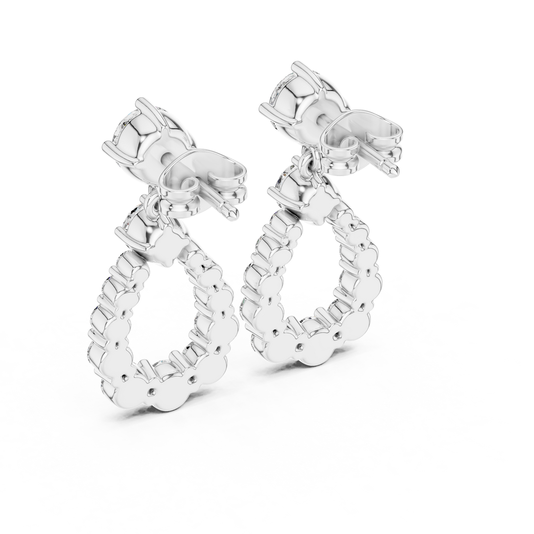 Round Brilliant Diamond Halo Teardrop Dangle Earrings with Graduated Cluster Design