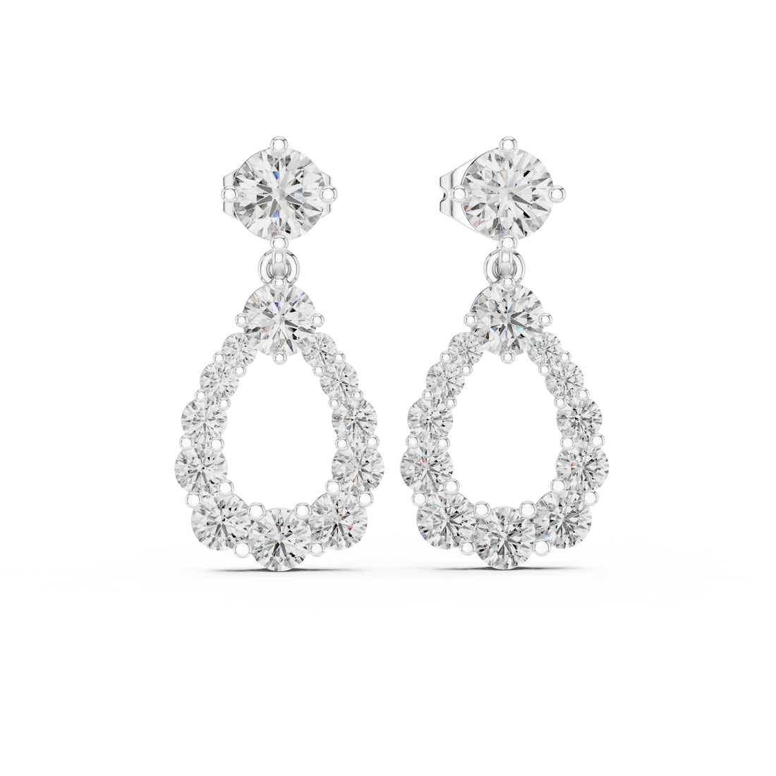Round Brilliant Diamond Halo Teardrop Dangle Earrings with Graduated Cluster Design