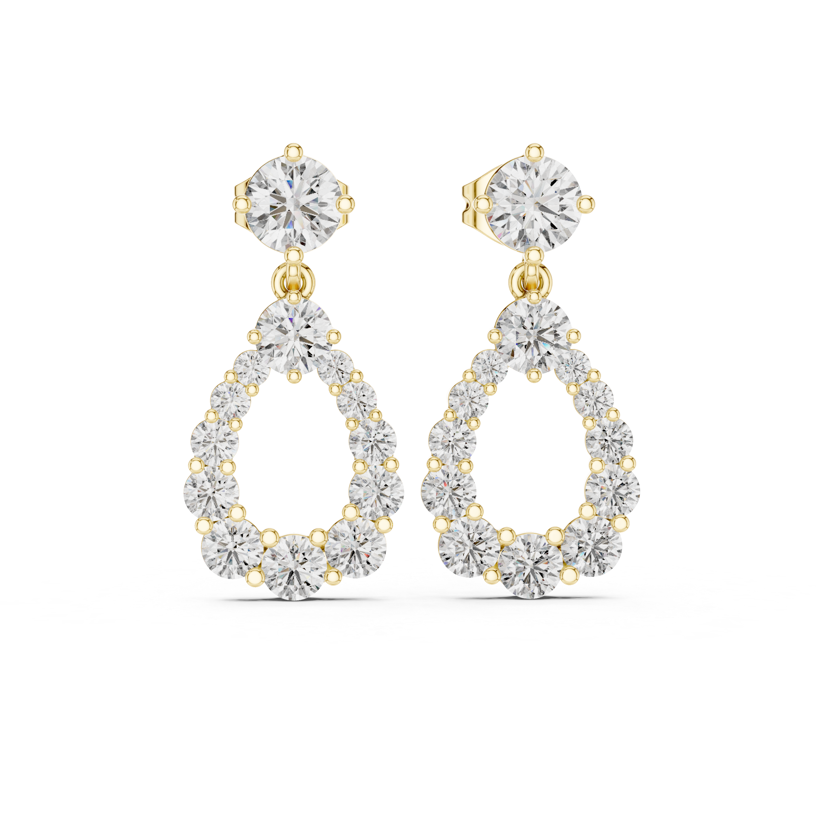 Round Brilliant Diamond Halo Teardrop Dangle Earrings with Graduated Cluster Design