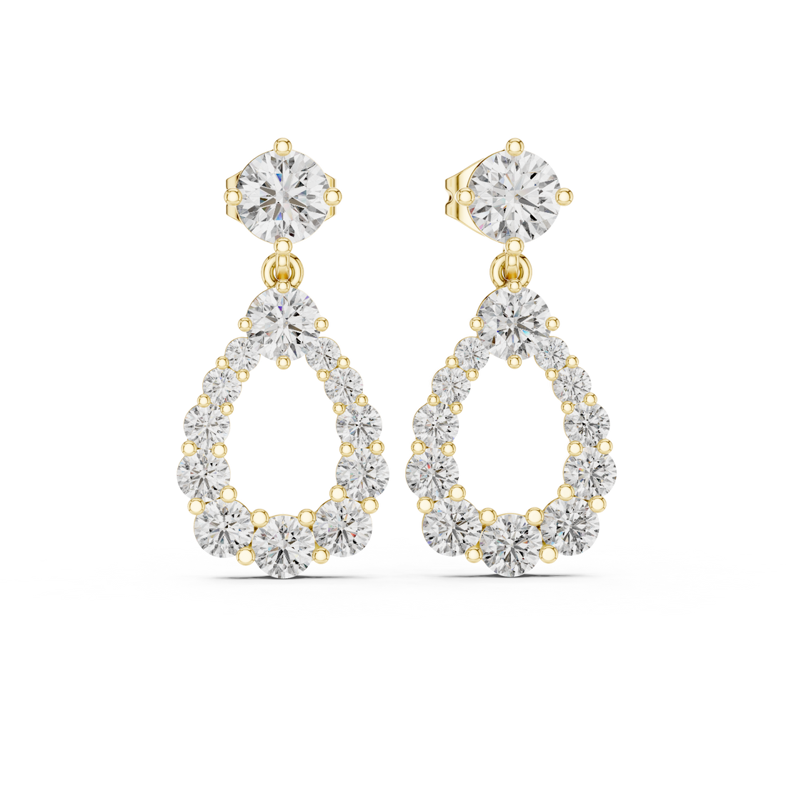 Round Brilliant Diamond Halo Teardrop Dangle Earrings with Graduated Cluster Design