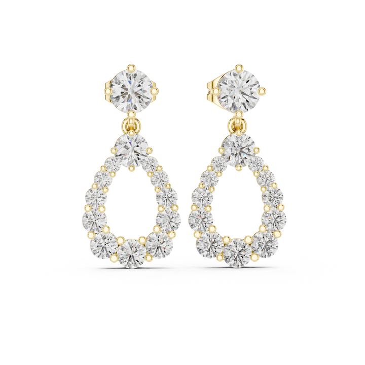 Round Brilliant Diamond Halo Teardrop Dangle Earrings with Graduated Cluster Design
