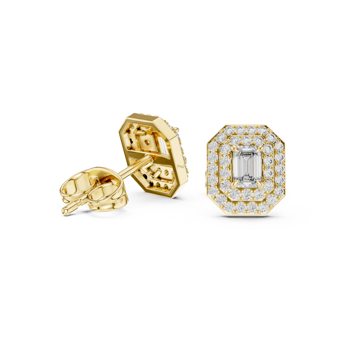 Geometric stud earrings with angular design.