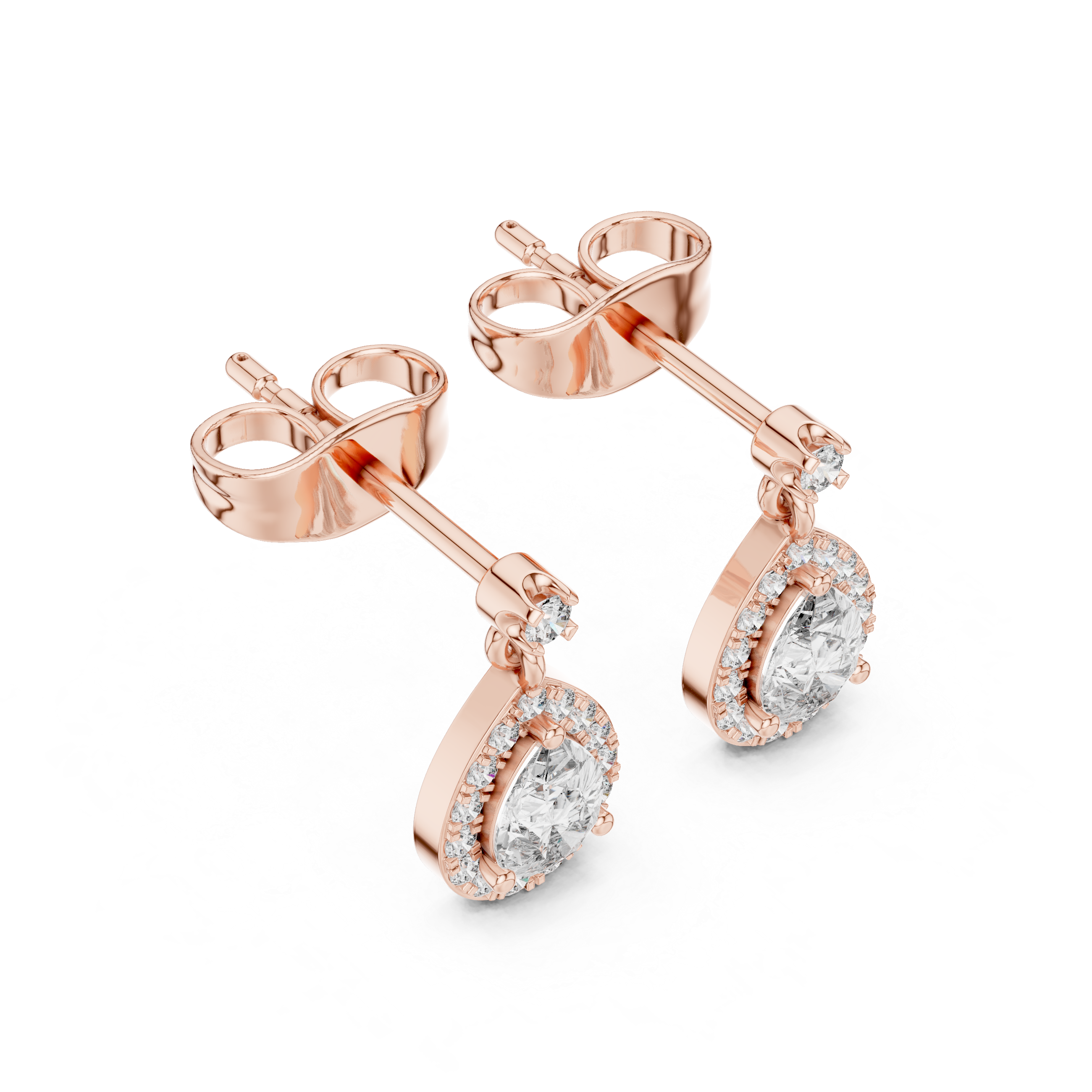 Pear Cut Diamond Halo Drop Earrings with Pavé Accents