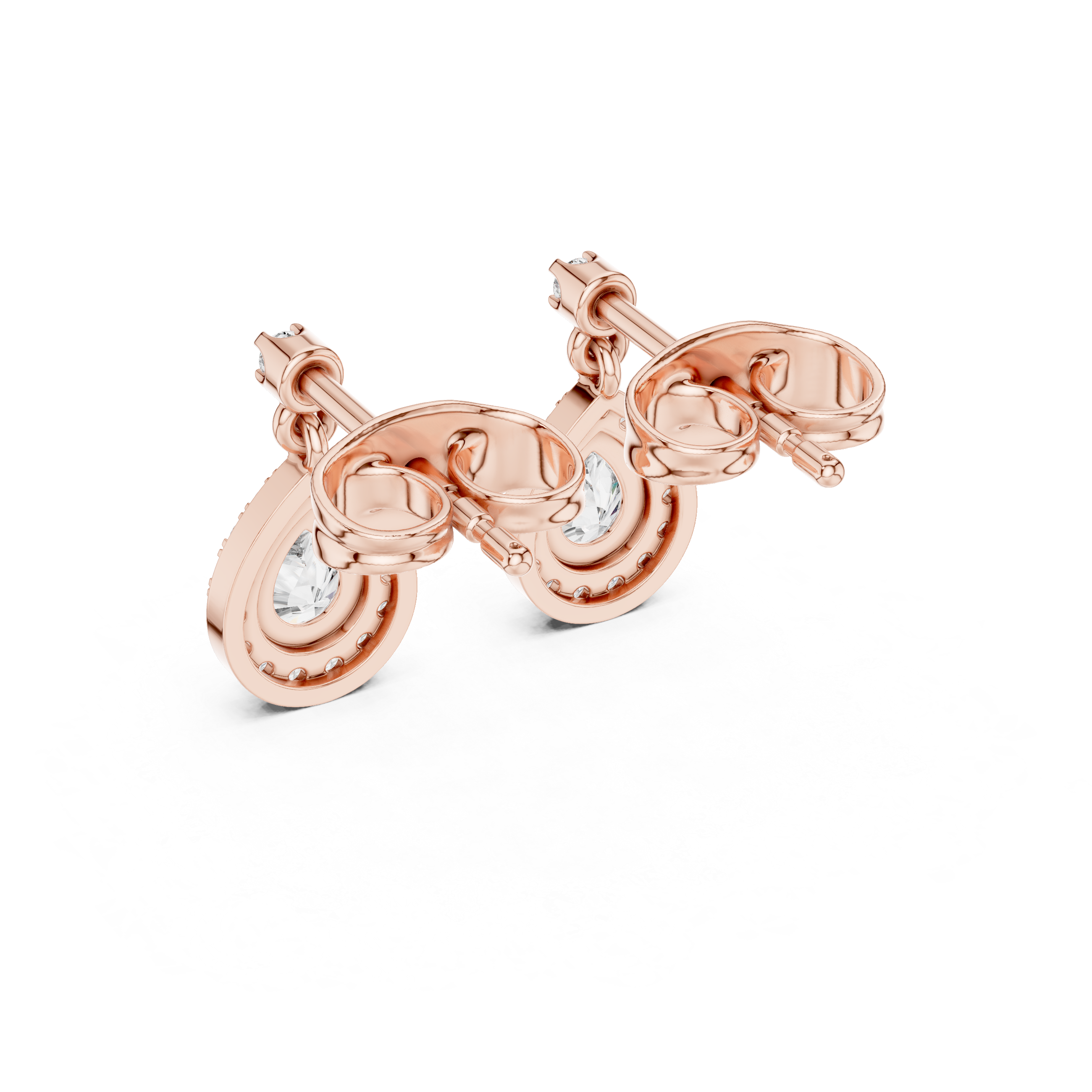 Pear Cut Diamond Halo Drop Earrings with Pavé Accents