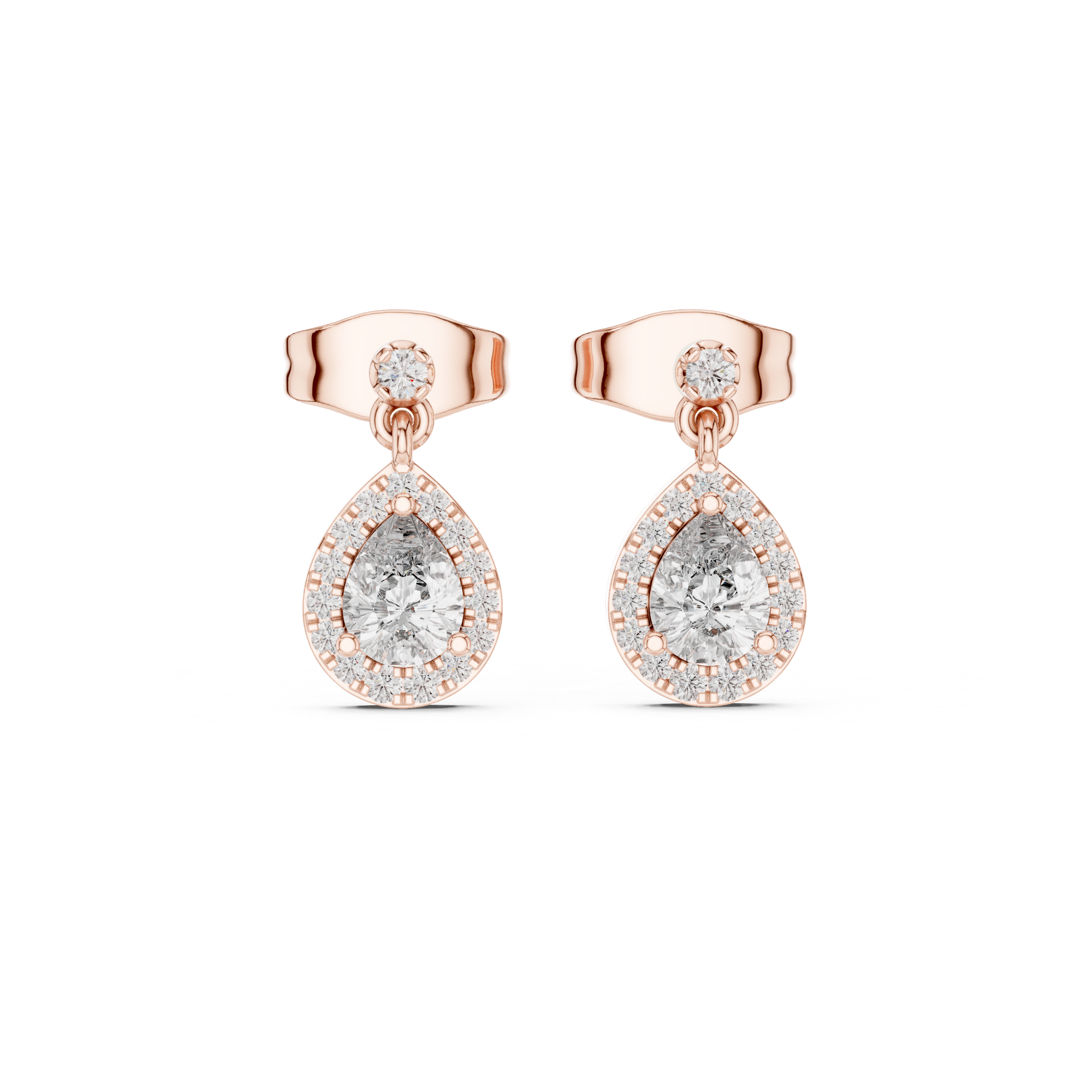 Pear Cut Diamond Halo Drop Earrings with Pavé Accents