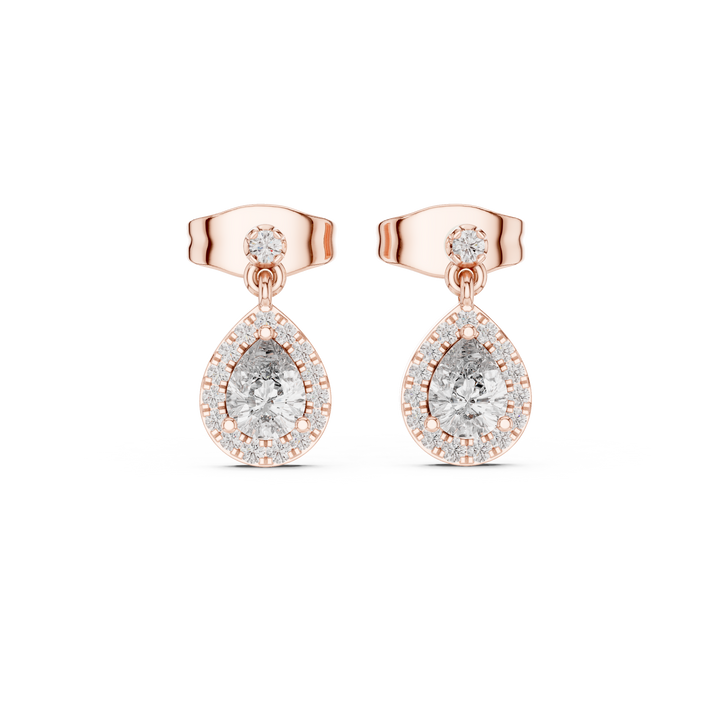 Pear Cut Diamond Halo Drop Earrings with Pavé Accents