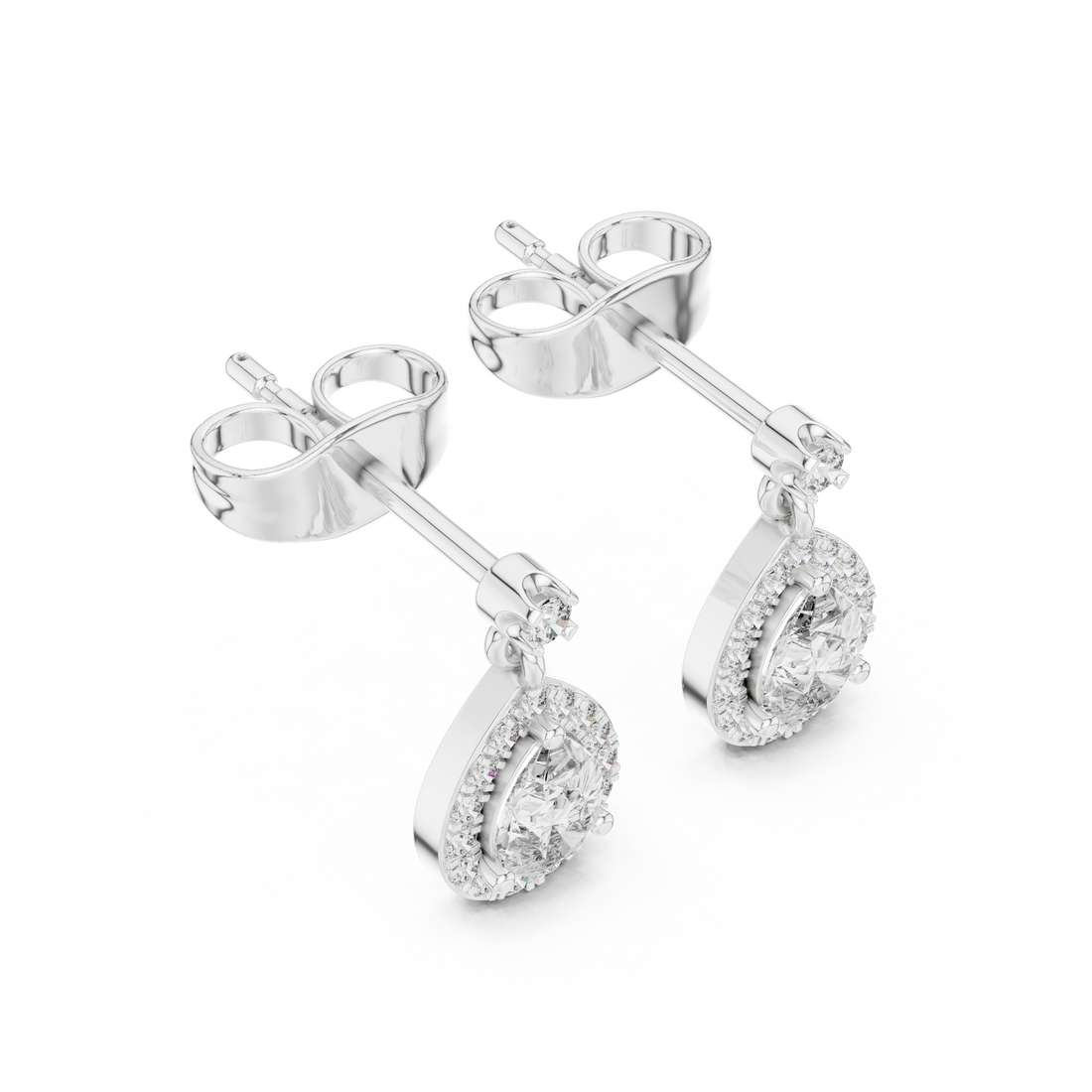 Pear Cut Diamond Halo Drop Earrings with Pavé Accents