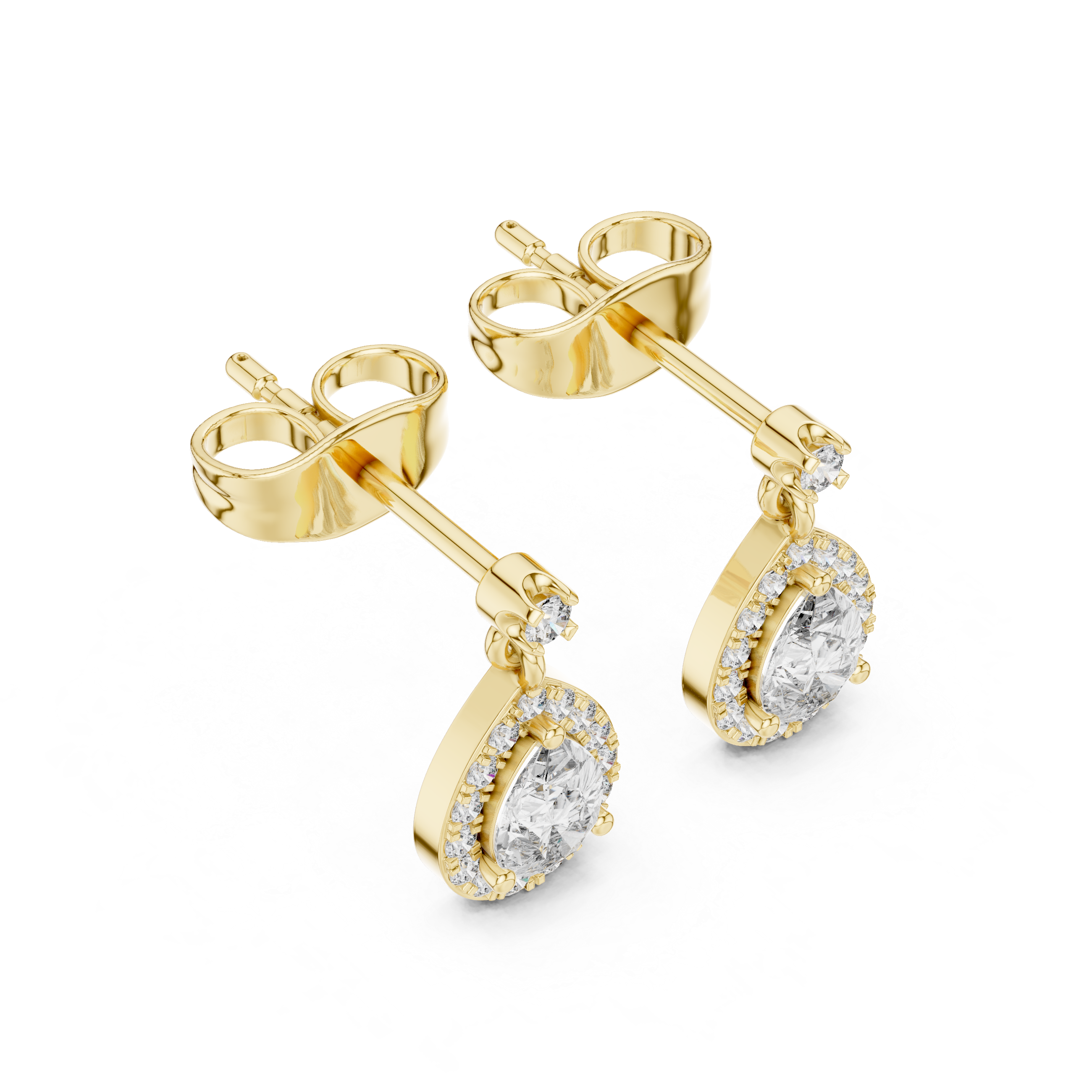 Pear Cut Diamond Halo Drop Earrings with Pavé Accents