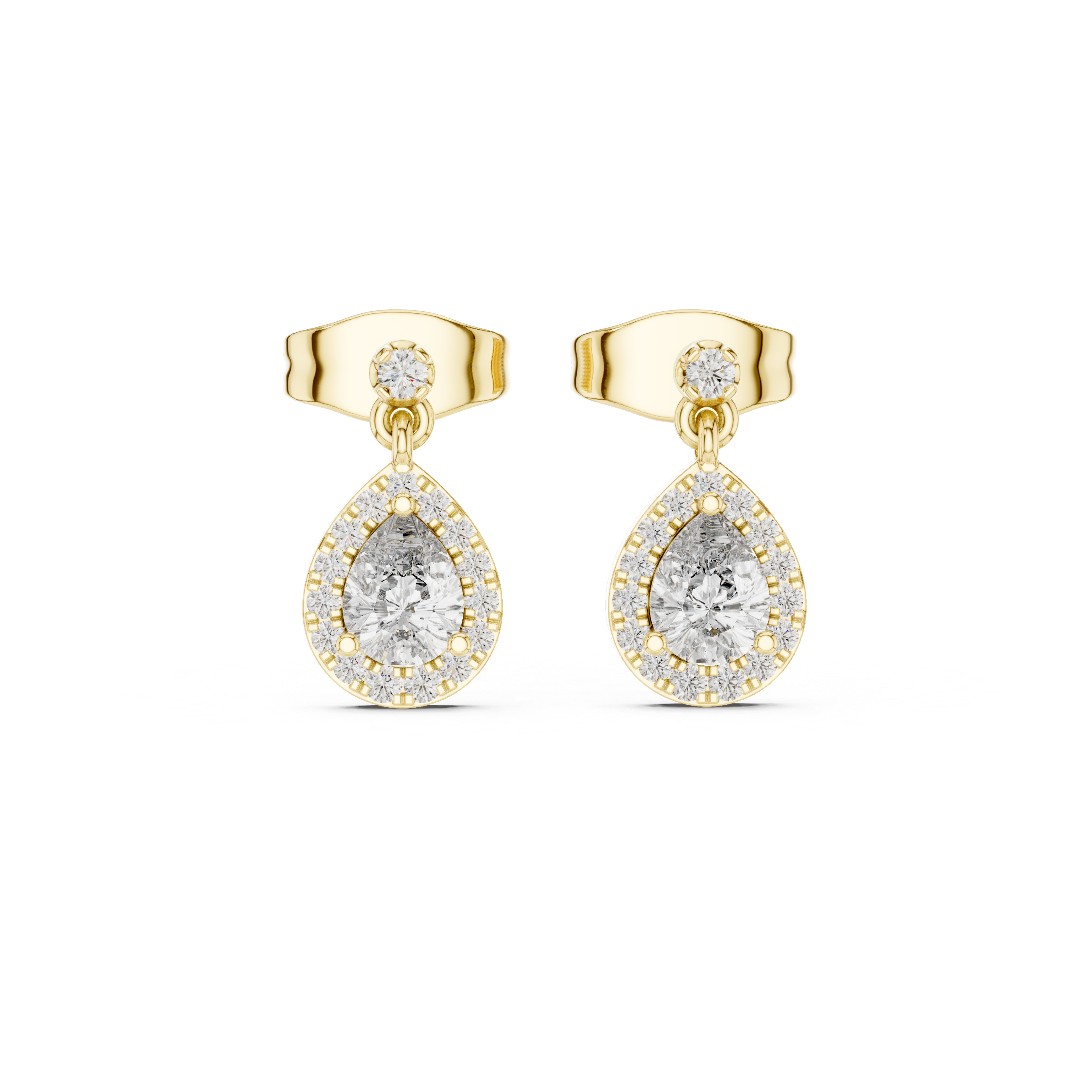 Pear Cut Diamond Halo Drop Earrings with Pavé Accents