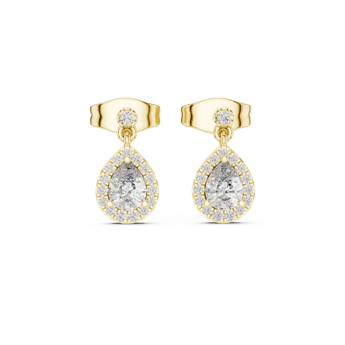 Pear Cut Diamond Halo Drop Earrings with Pavé Accents
