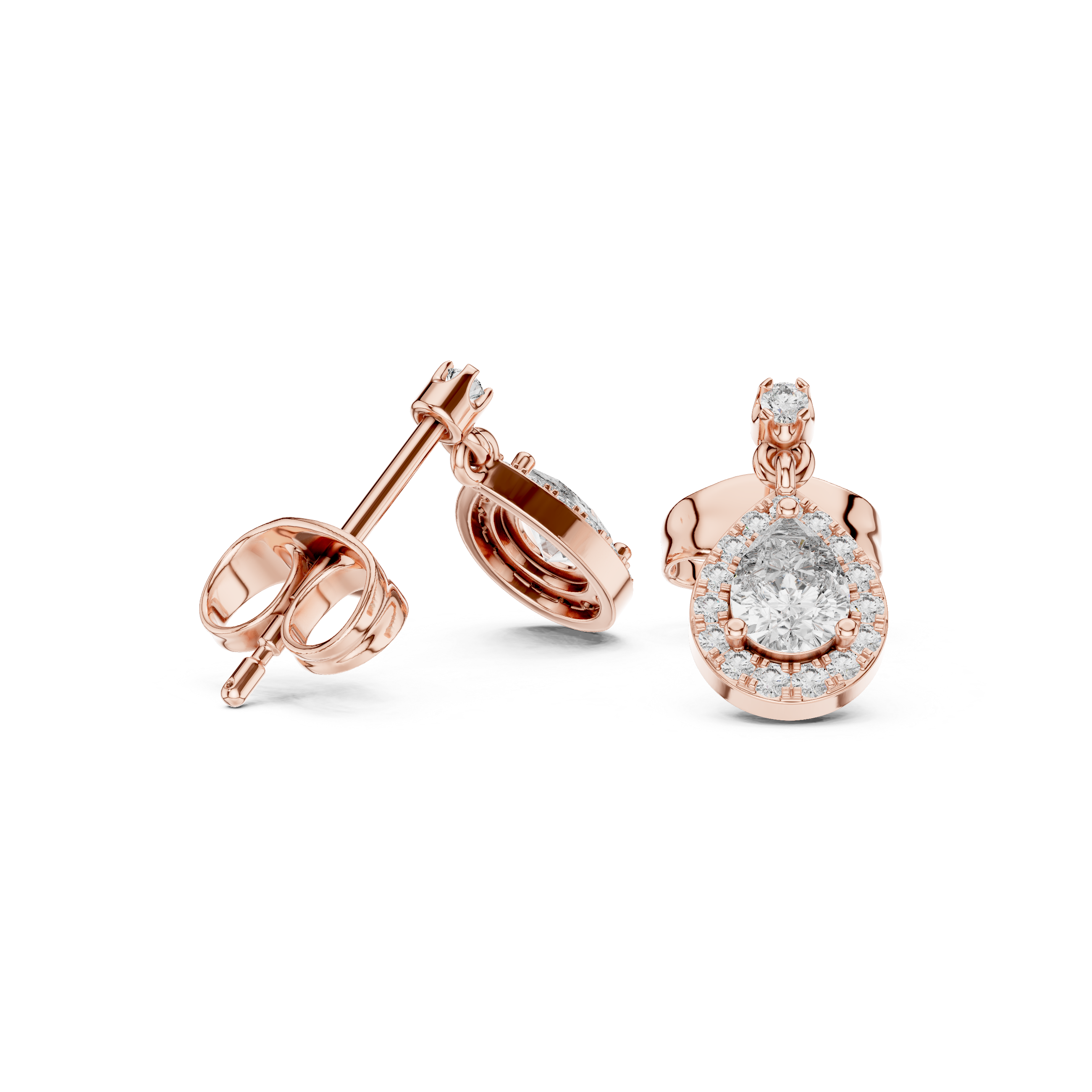 Pear Cut Diamond Halo Drop Earrings with Pavé Accents