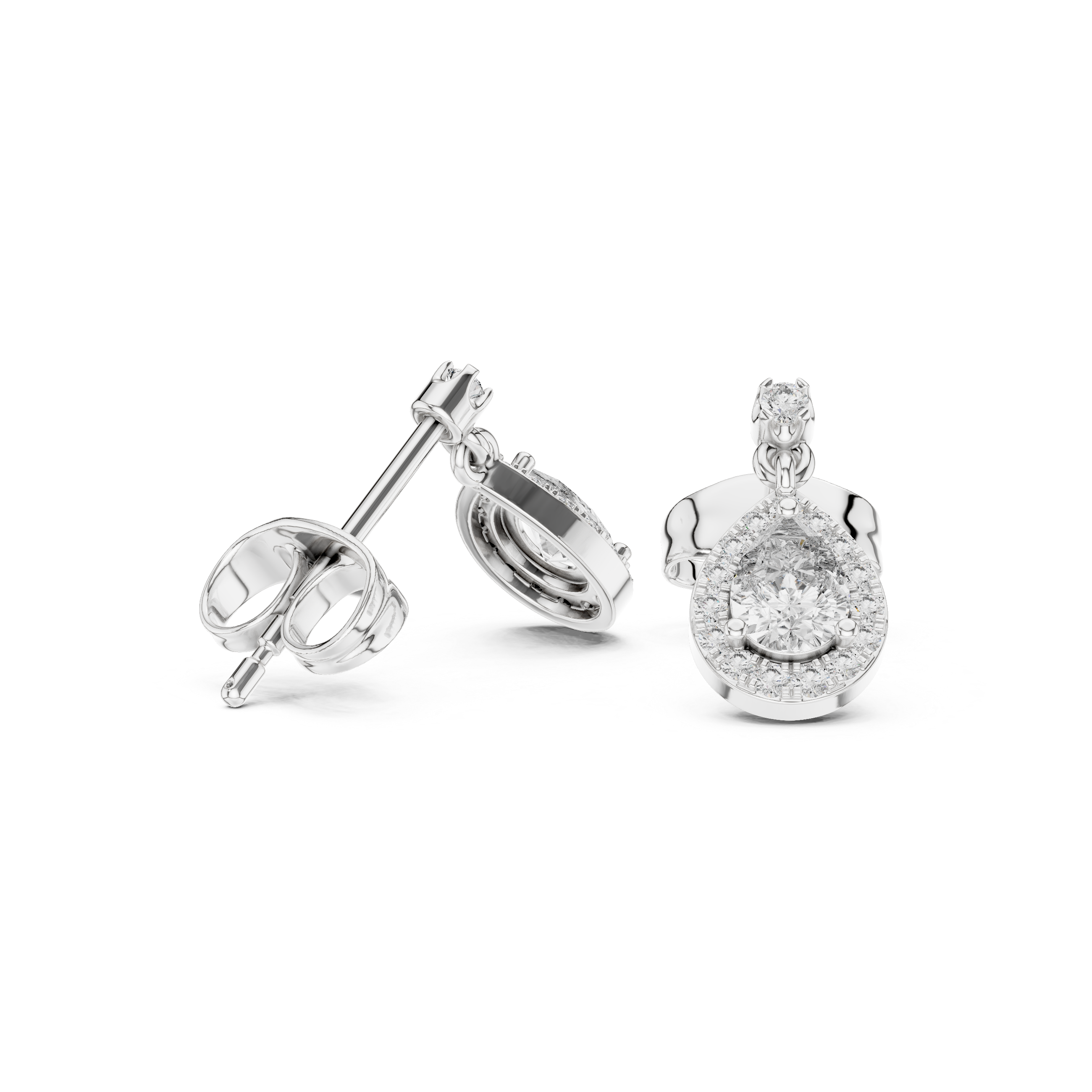 Pear Cut Diamond Halo Drop Earrings with Pavé Accents