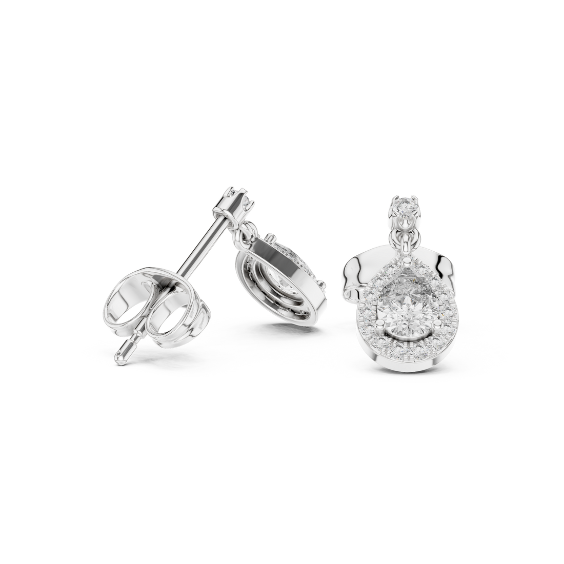 Pear Cut Diamond Halo Drop Earrings with Pavé Accents