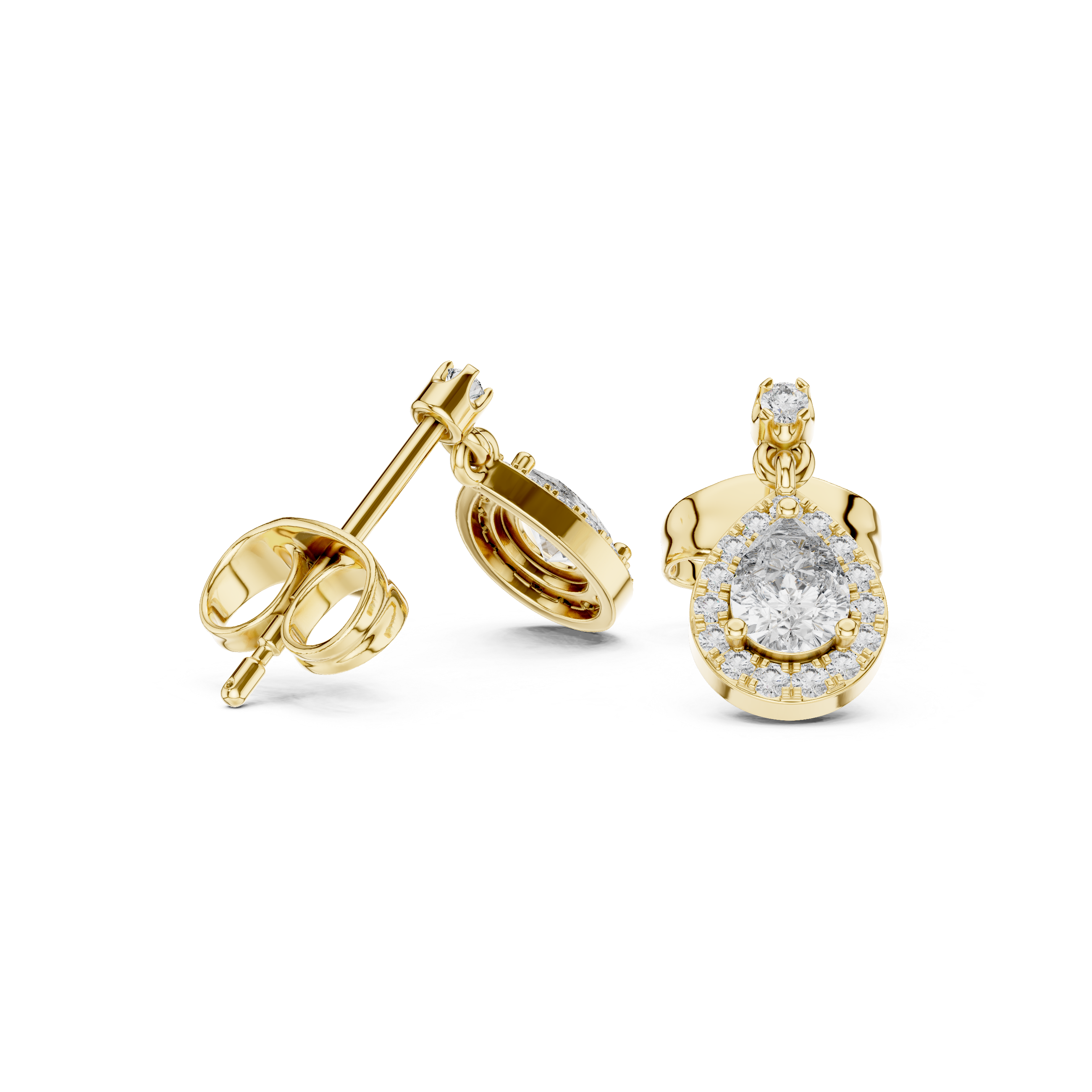 Pear Cut Diamond Halo Drop Earrings with Pavé Accents