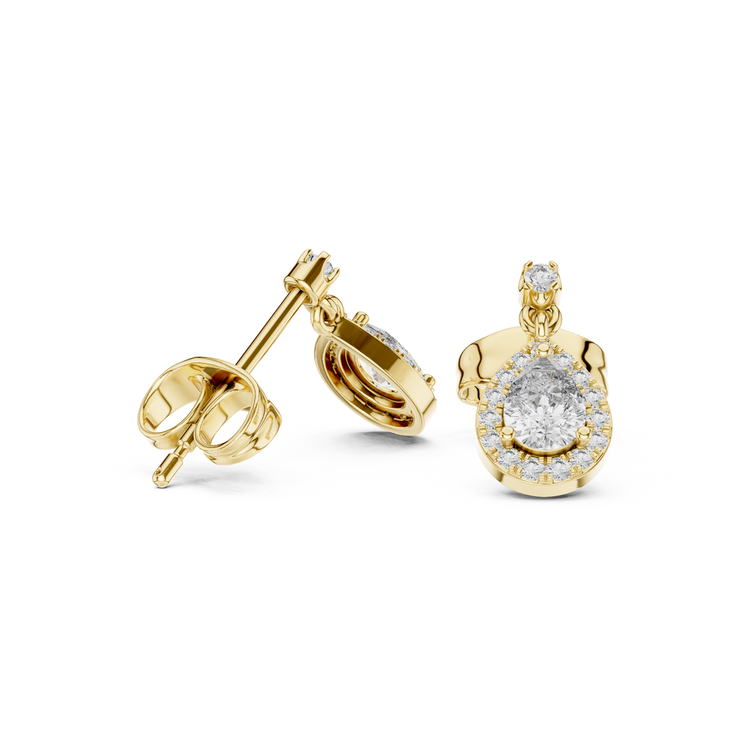 Pear Cut Diamond Halo Drop Earrings with Pavé Accents