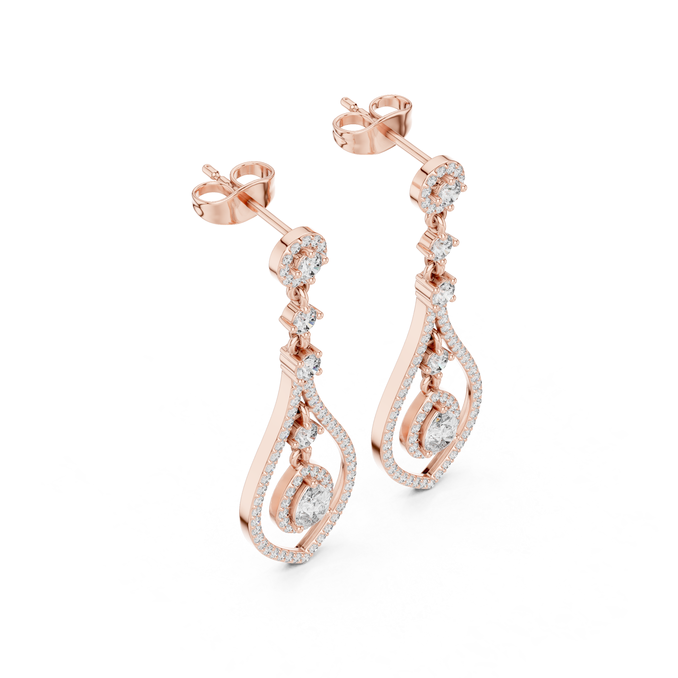 Pear Cut Diamond Double Halo Teardrop Dangle Earrings with Pavé Accents