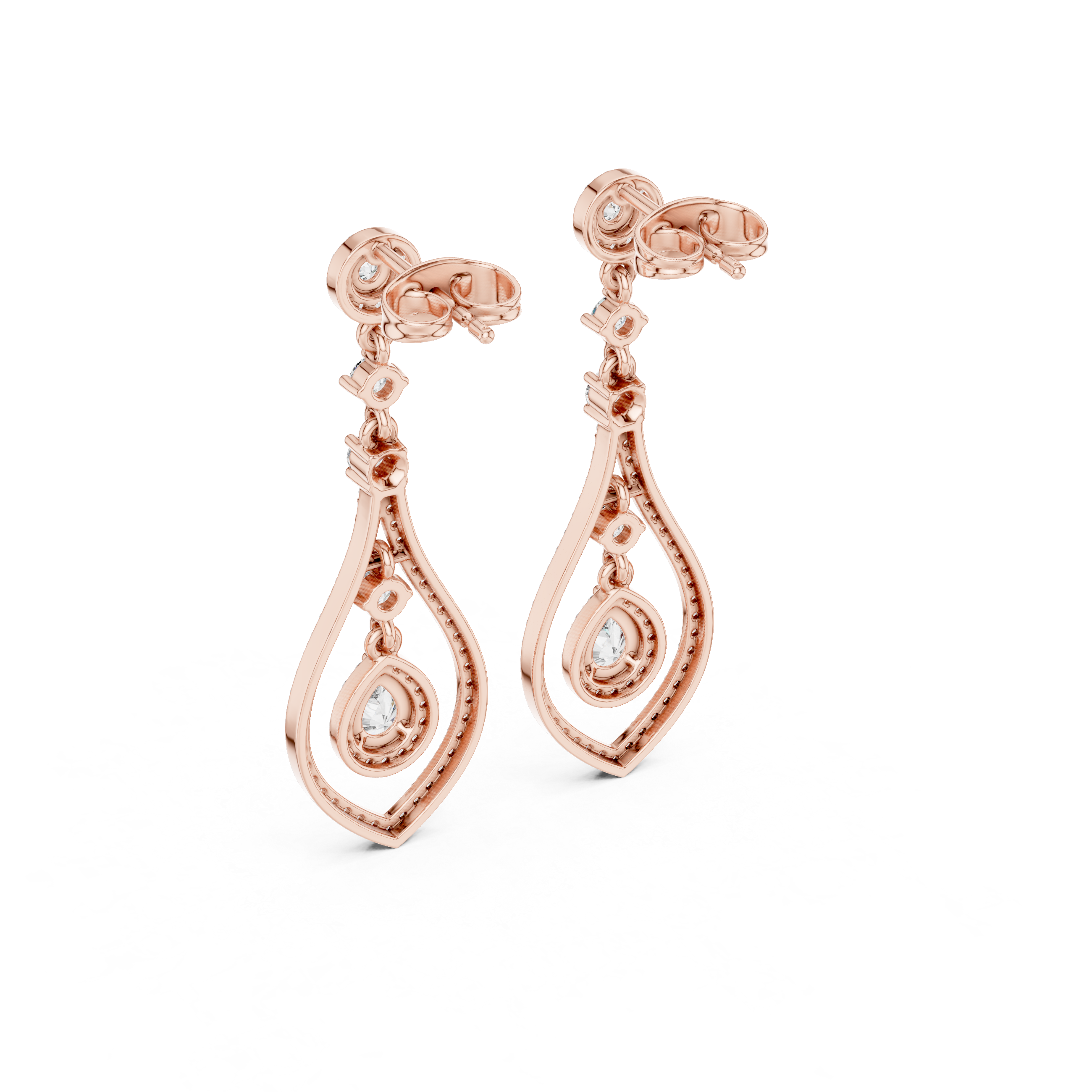 Pear Cut Diamond Double Halo Teardrop Dangle Earrings with Pavé Accents