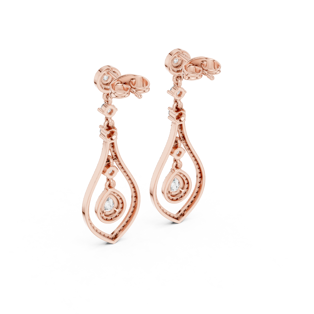 Pear Cut Diamond Double Halo Teardrop Dangle Earrings with Pavé Accents