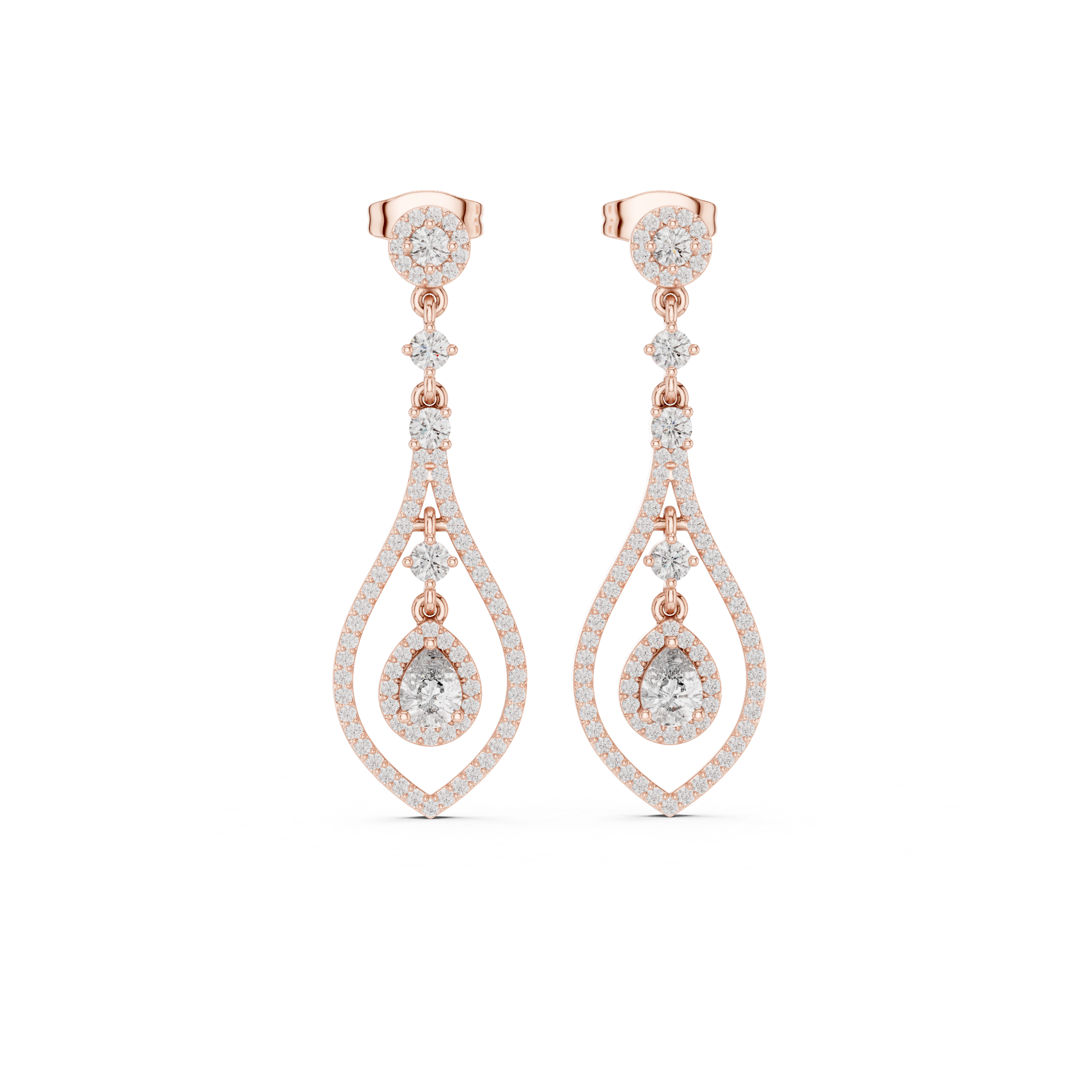Pear Cut Diamond Double Halo Teardrop Dangle Earrings with Pavé Accents