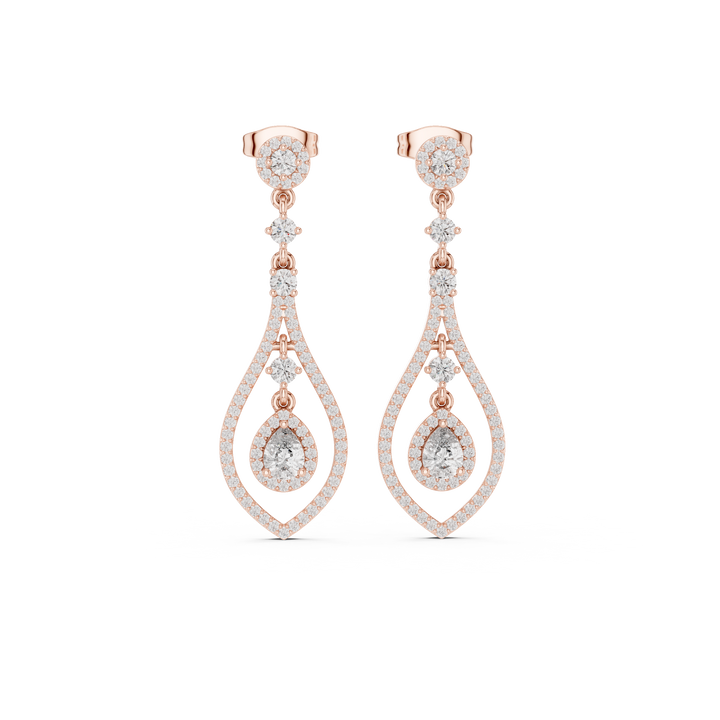 Pear Cut Diamond Double Halo Teardrop Dangle Earrings with Pavé Accents