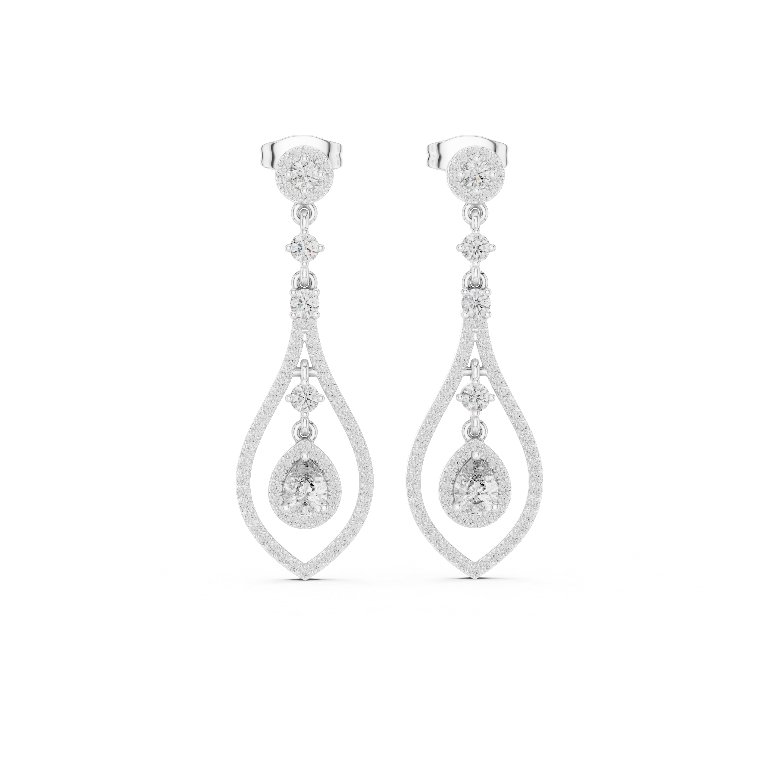 Pear Cut Diamond Double Halo Teardrop Dangle Earrings with Pavé Accents