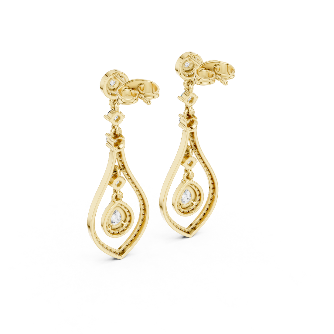 Pear Cut Diamond Double Halo Teardrop Dangle Earrings with Pavé Accents