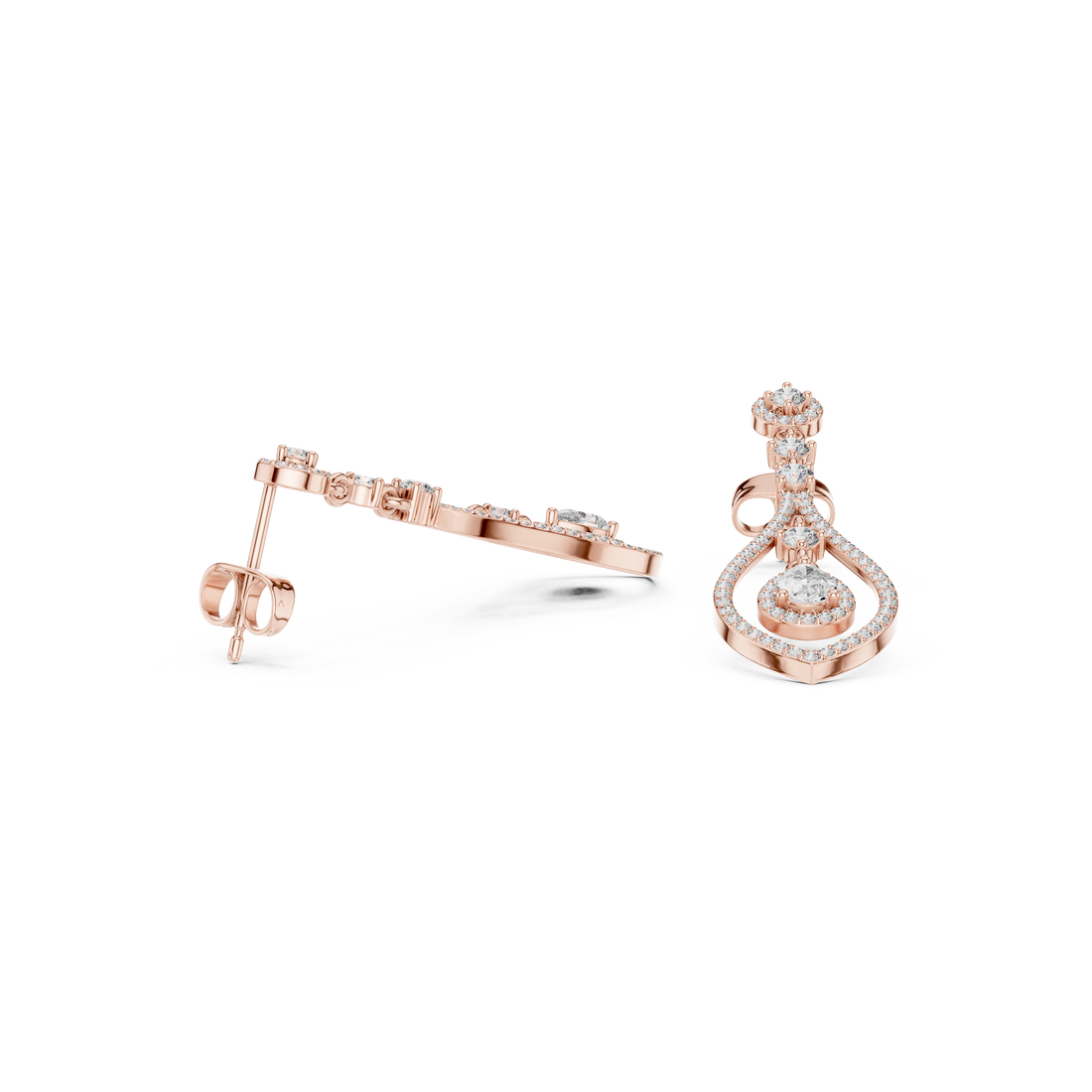 Pear Cut Diamond Double Halo Teardrop Dangle Earrings with Pavé Accents