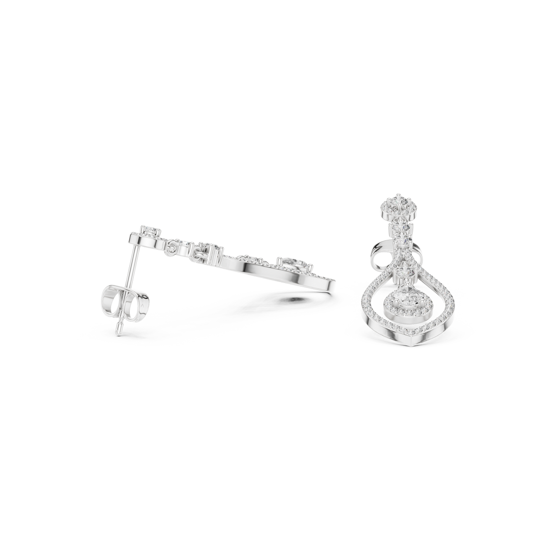 Pear Cut Diamond Double Halo Teardrop Dangle Earrings with Pavé Accents