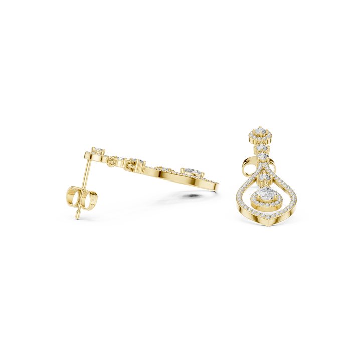 Pear Cut Diamond Double Halo Teardrop Dangle Earrings with Pavé Accents