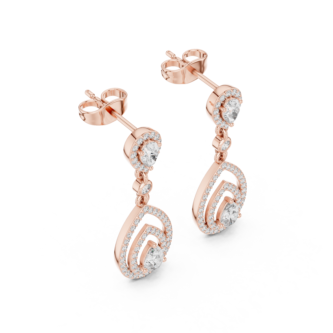 Pear Cut Diamond Triple Halo Teardrop Dangle Earrings with Pavé Accents