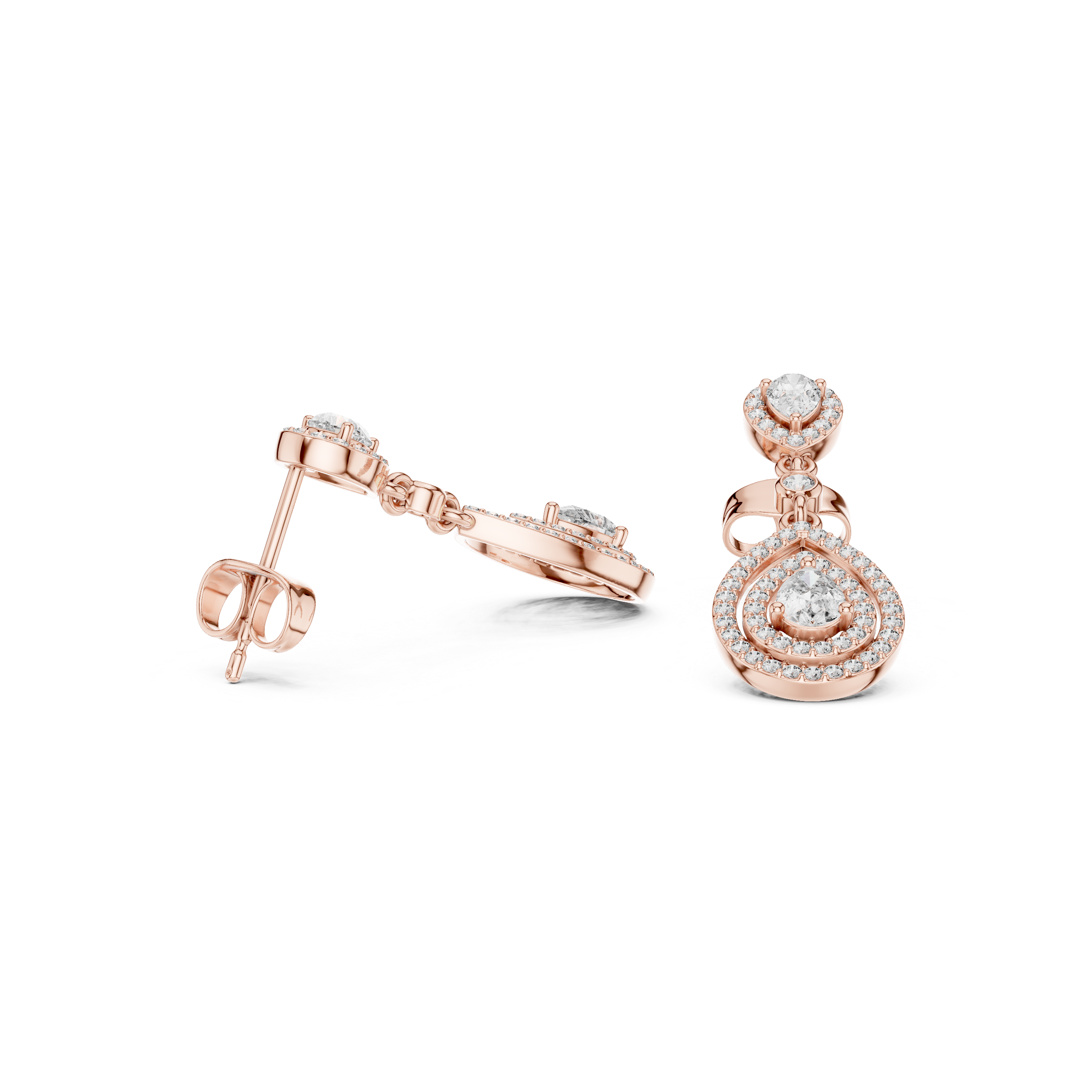 Pear Cut Diamond Triple Halo Teardrop Dangle Earrings with Pavé Accents