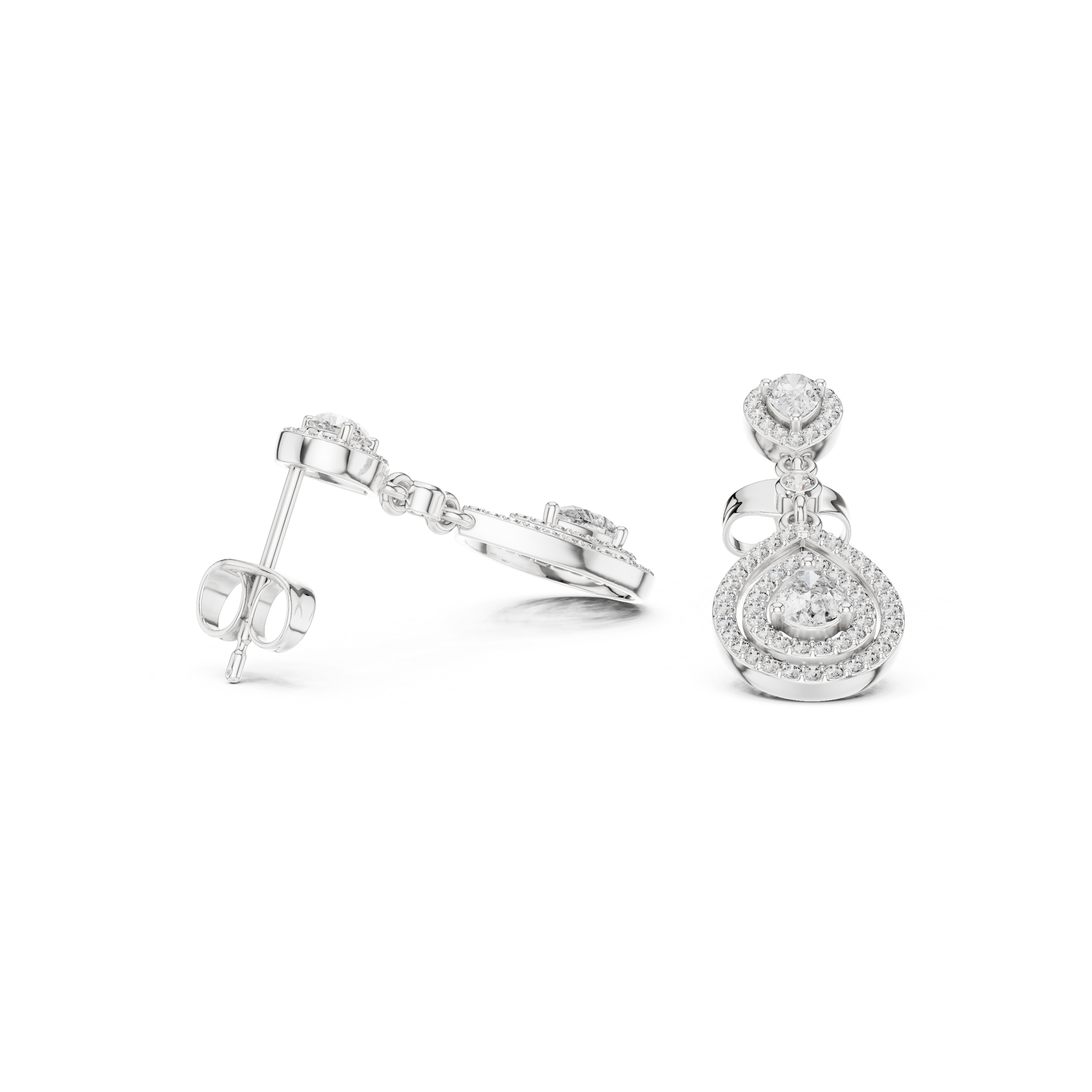 Pear Cut Diamond Triple Halo Teardrop Dangle Earrings with Pavé Accents