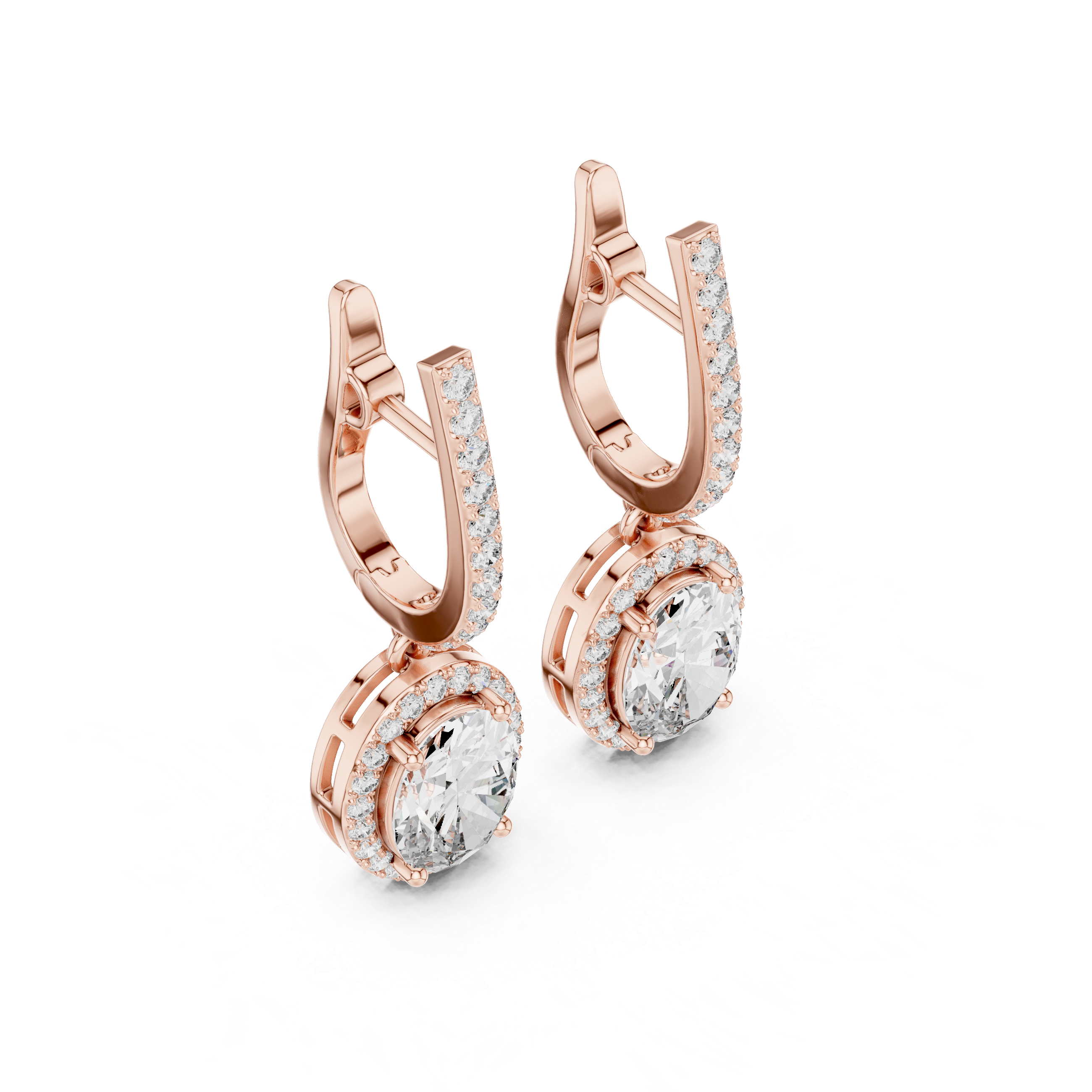 Oval Cut Diamond Halo Drop Earrings with Pavé Diamond Huggie Accents