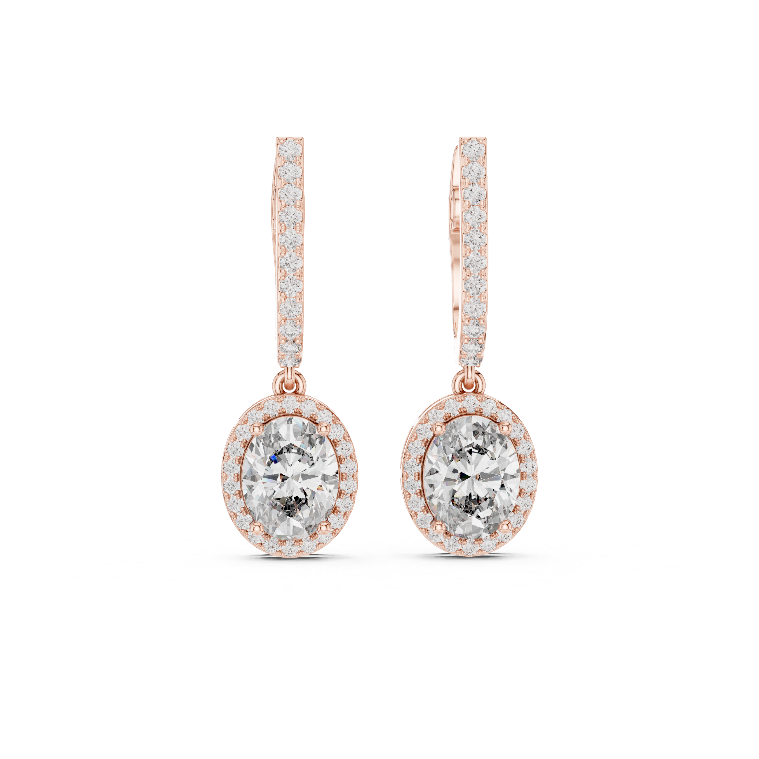 Oval Cut Diamond Halo Drop Earrings with Pavé Diamond Huggie Accents