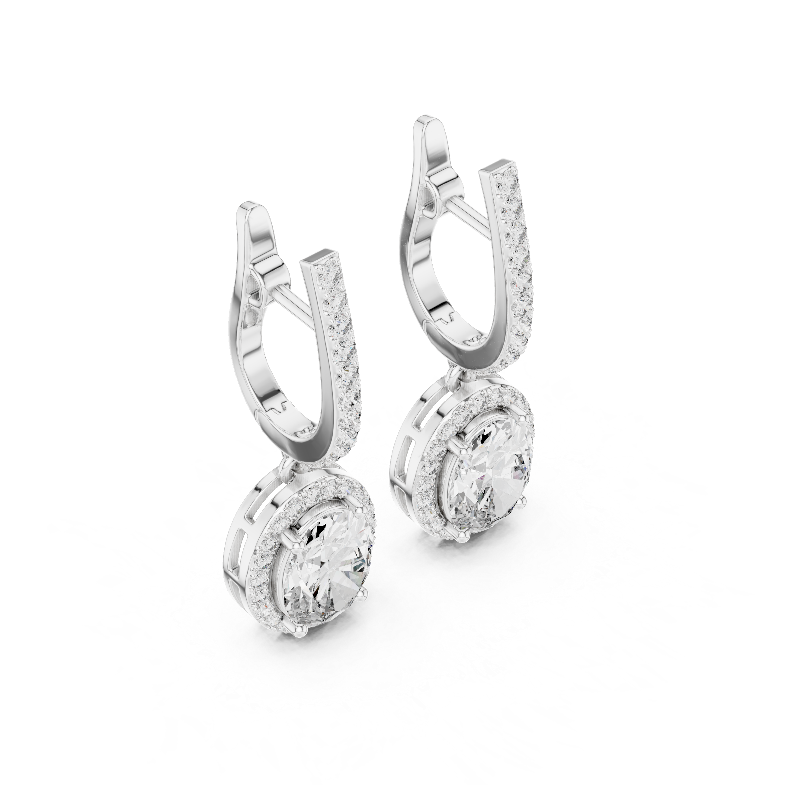 Oval Cut Diamond Halo Drop Earrings with Pavé Diamond Huggie Accents