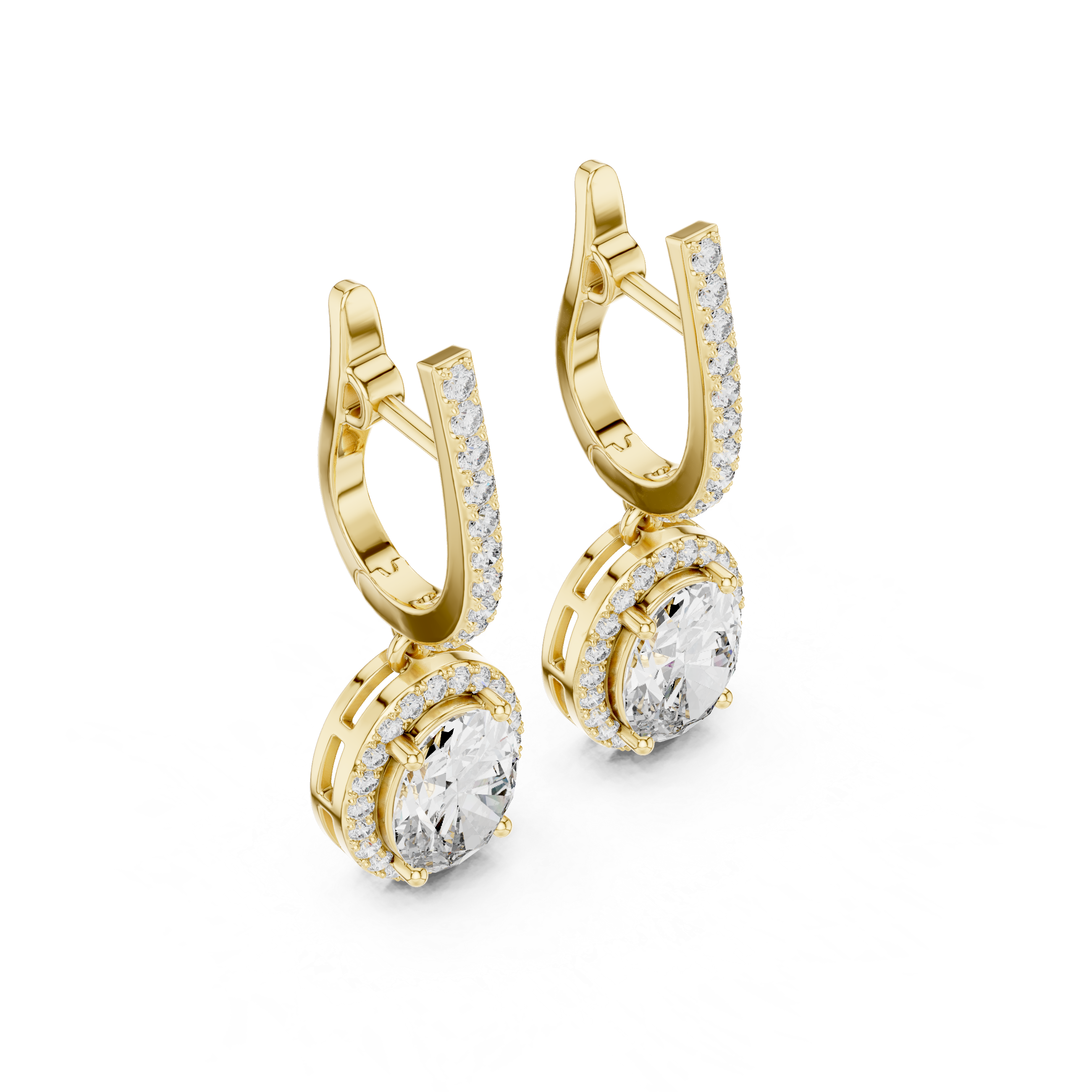 Oval Cut Diamond Halo Drop Earrings with Pavé Diamond Huggie Accents