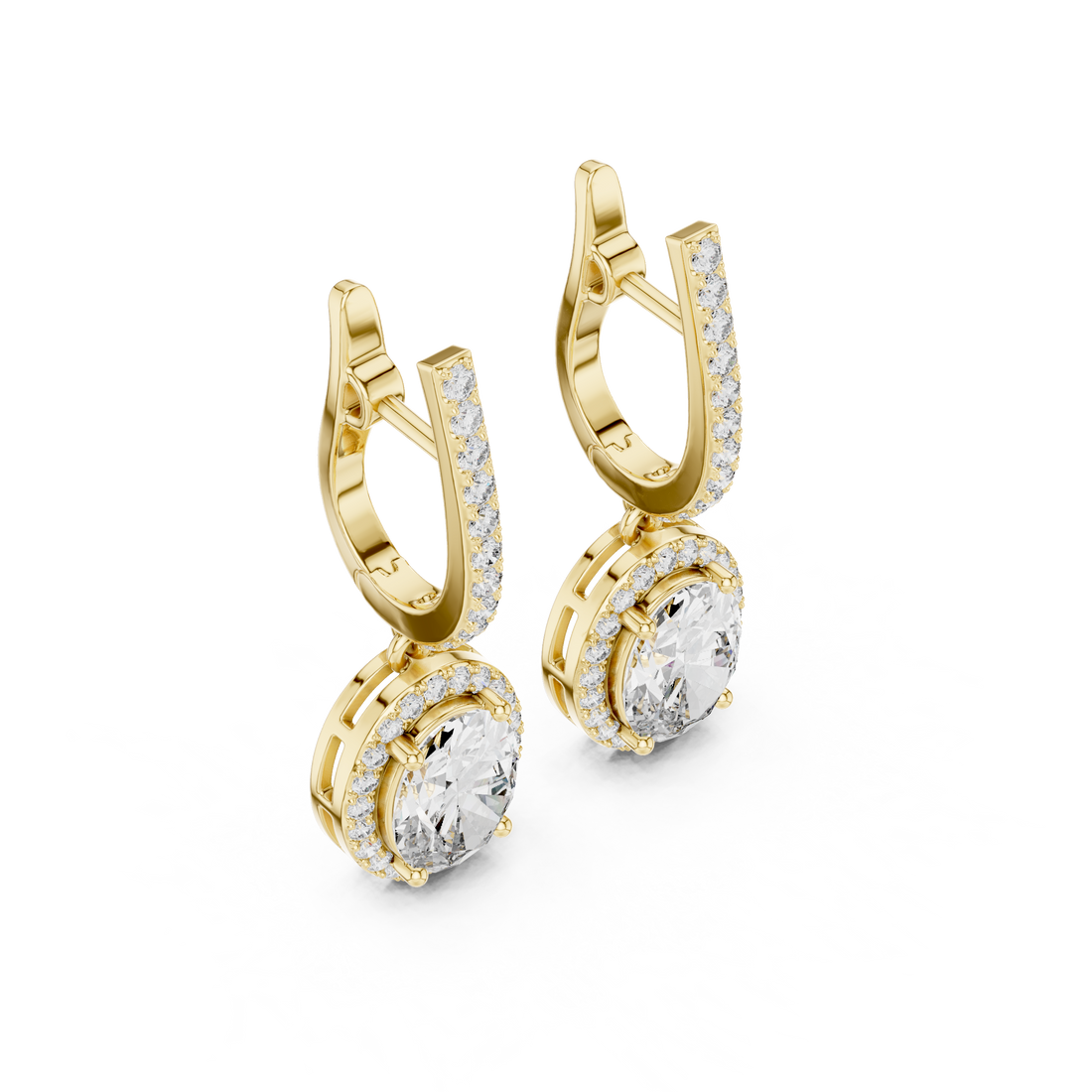 Oval Cut Diamond Halo Drop Earrings with Pavé Diamond Huggie Accents