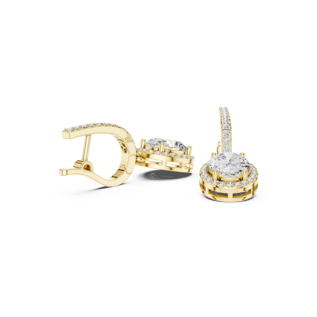 Oval Cut Diamond Halo Drop Earrings with Pavé Diamond Huggie Accents