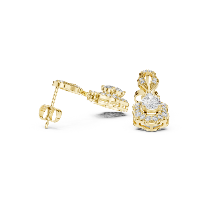 Oval Cut Diamond Halo Vintage Drop Earrings with Pavé Openwork Link