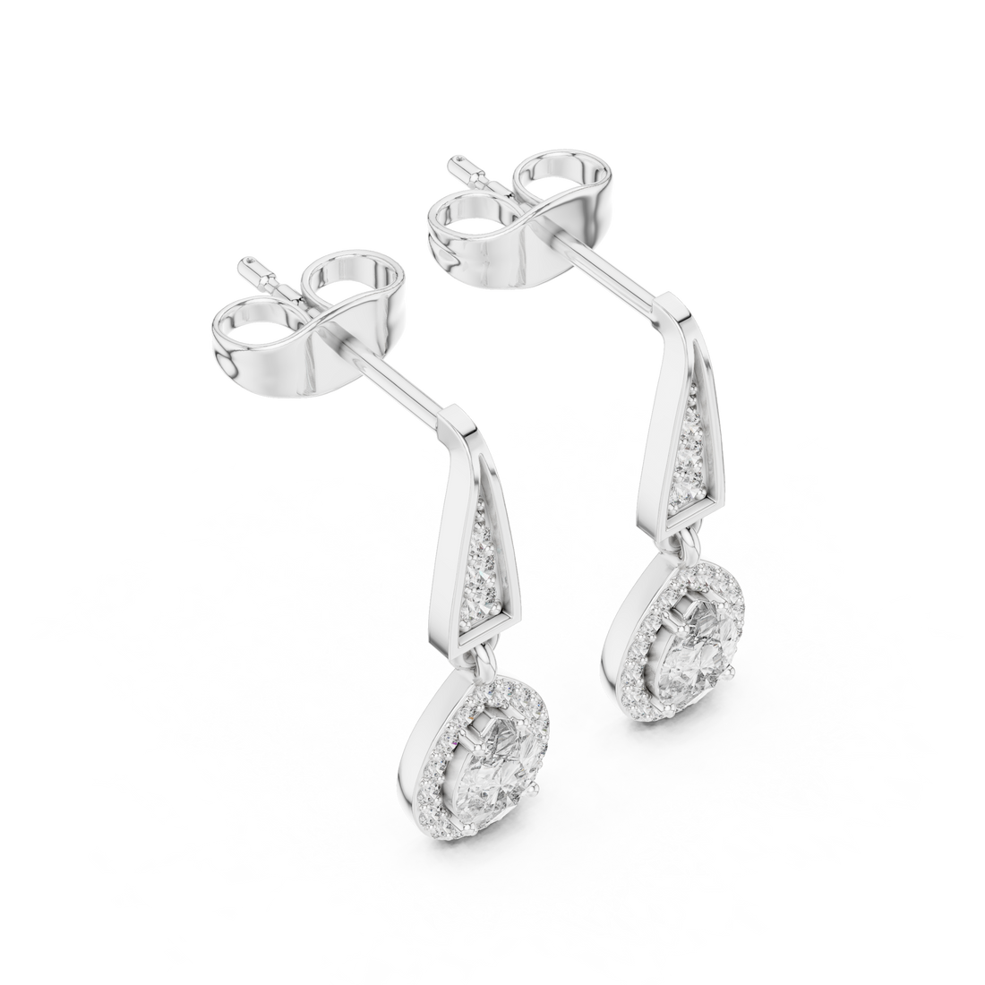 Pear Cut Diamond Halo Drop Earrings with Pavé Tapered Link