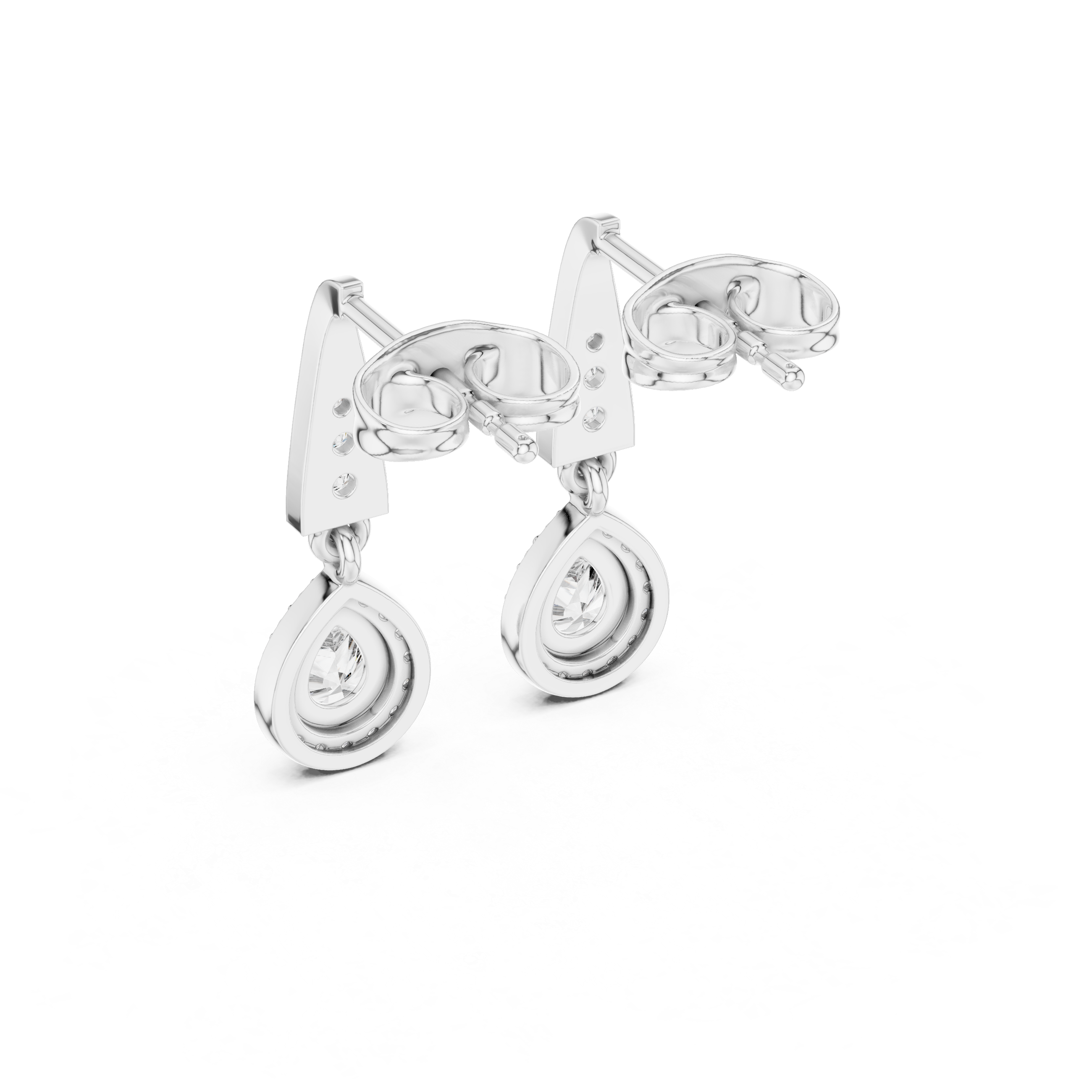 Pear Cut Diamond Halo Drop Earrings with Pavé Tapered Link