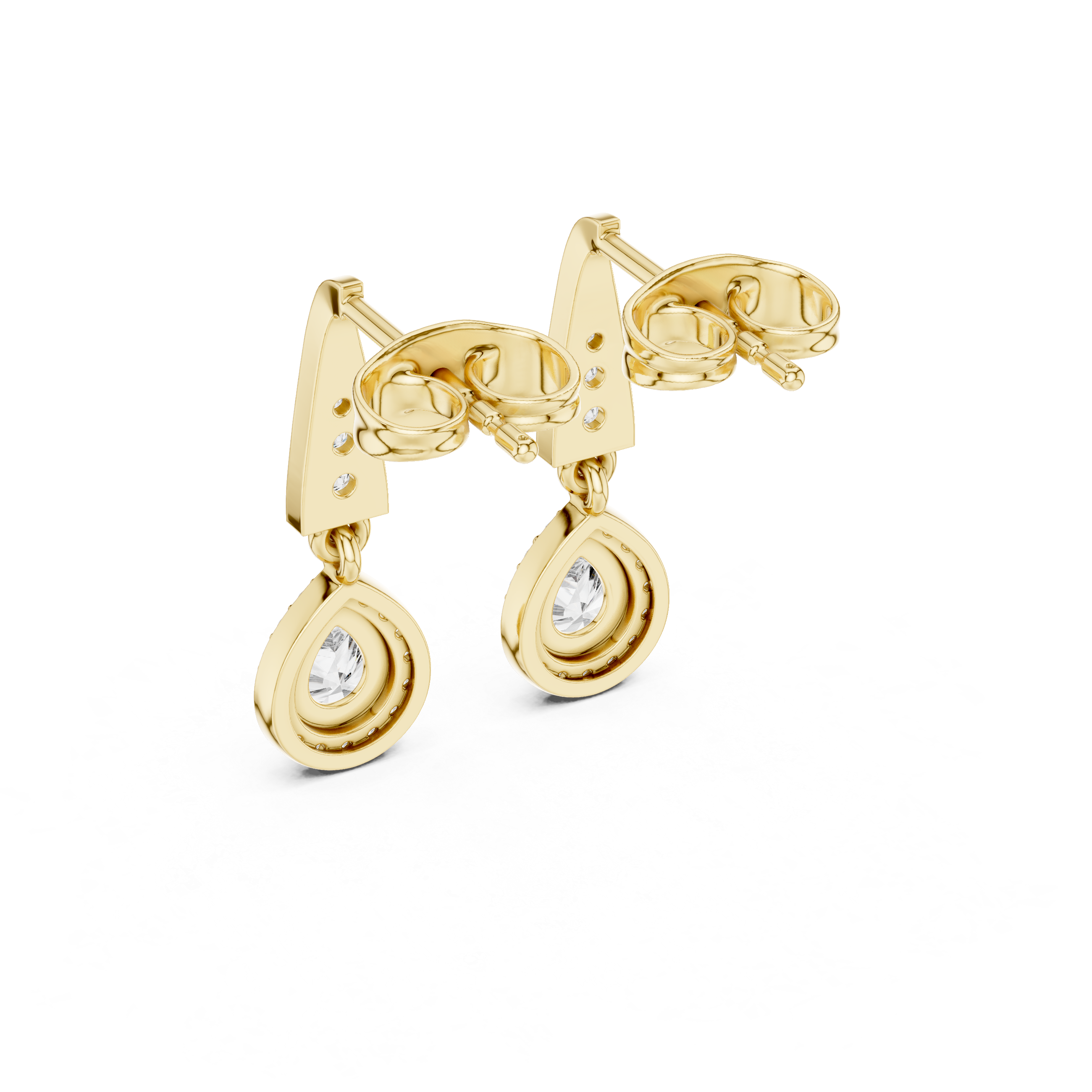 Pear Cut Diamond Halo Drop Earrings with Pavé Tapered Link