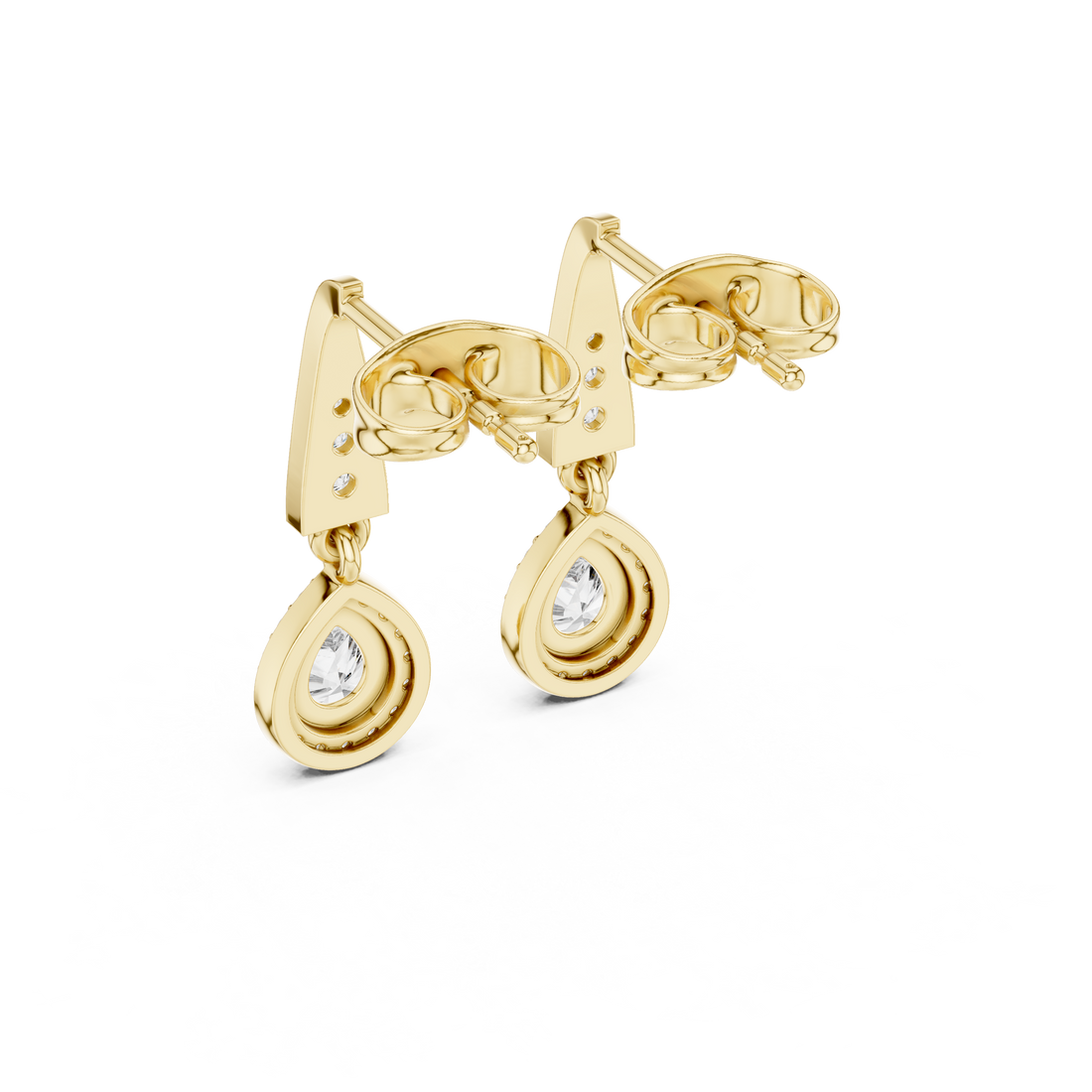 Pear Cut Diamond Halo Drop Earrings with Pavé Tapered Link