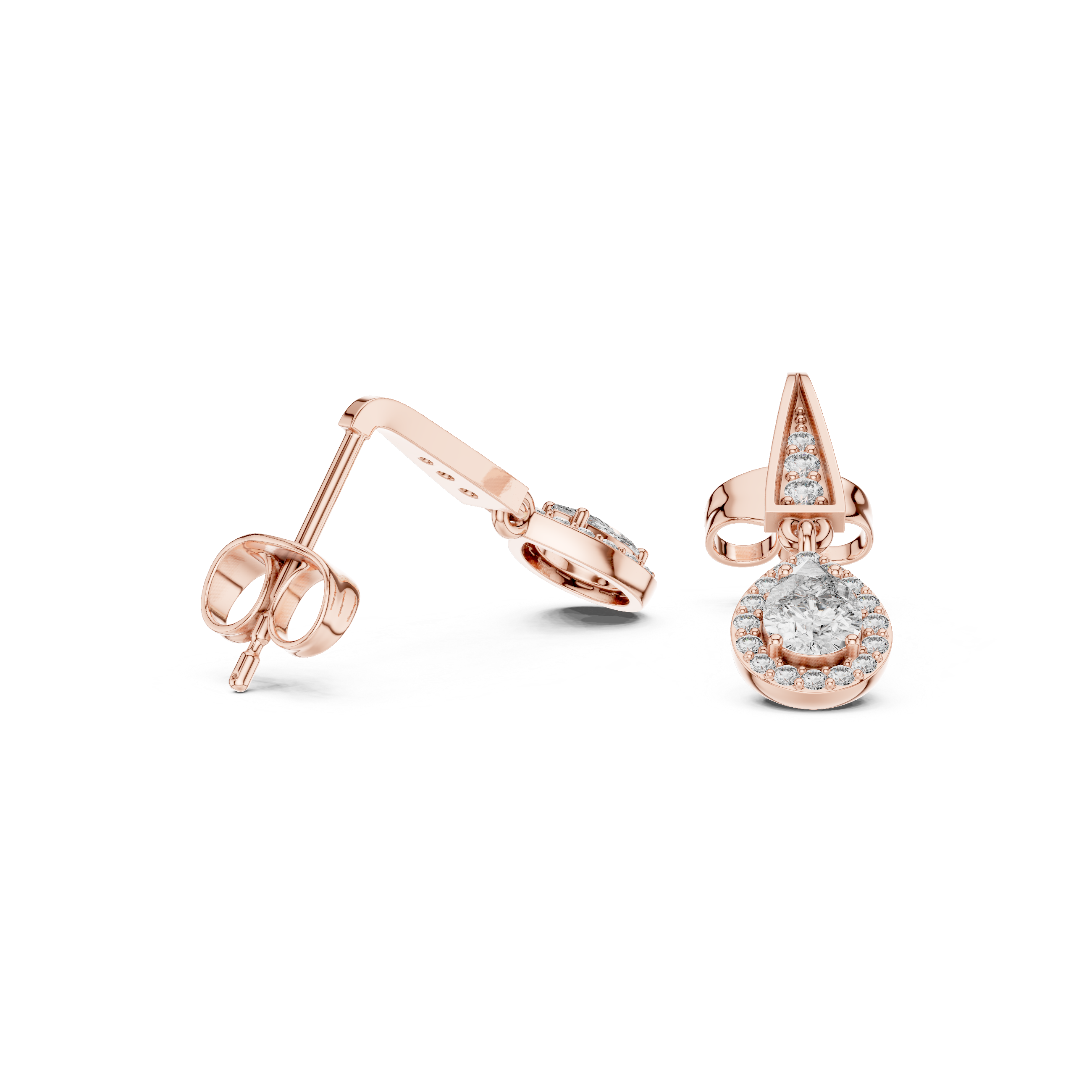 Pear Cut Diamond Halo Drop Earrings with Pavé Tapered Link