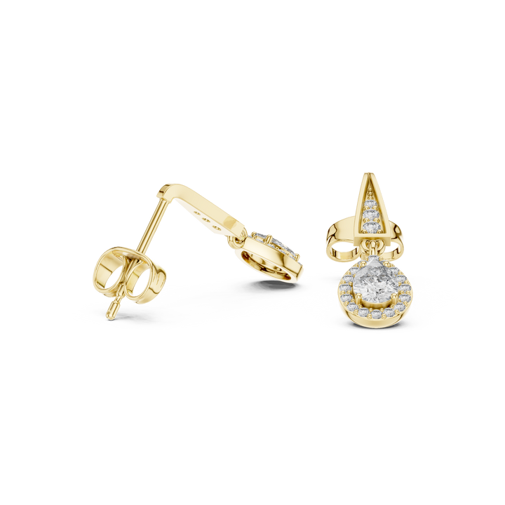 Pear Cut Diamond Halo Drop Earrings with Pavé Tapered Link